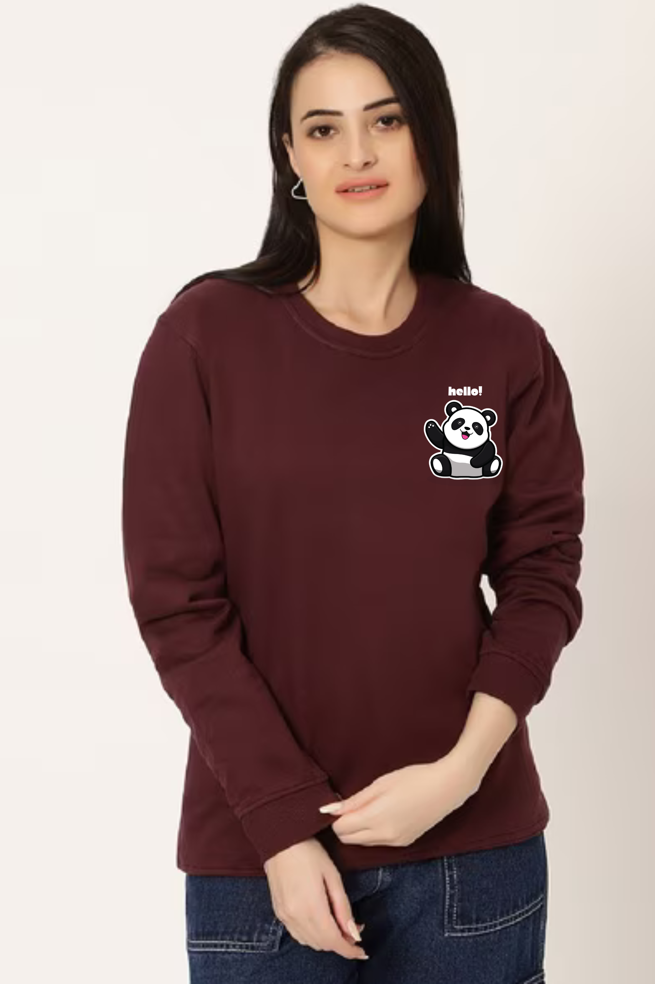 Hello Panda Oversized Graphic Printed Sweatshirt For Women [ Heavyweight 400 GSM ]