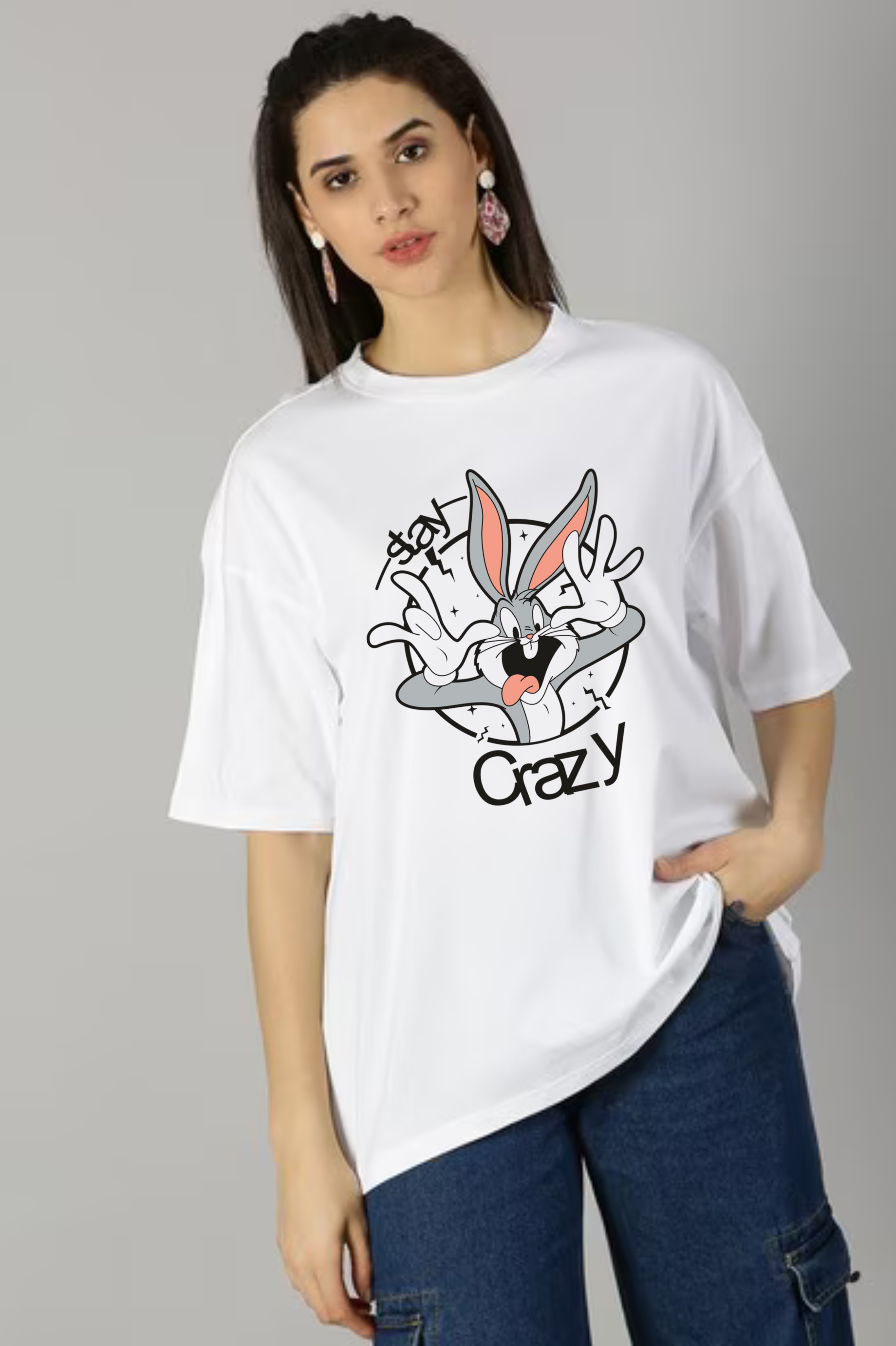 Stay Crazy Graphic Printed Classic Oversized T-shirt For Women [240GSM]