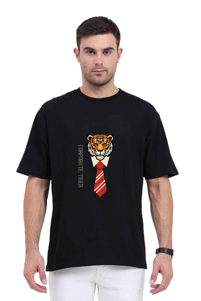 Corporate Tiger Graphic Printed Standard Oversized T-shirt for Men [180 GSM]