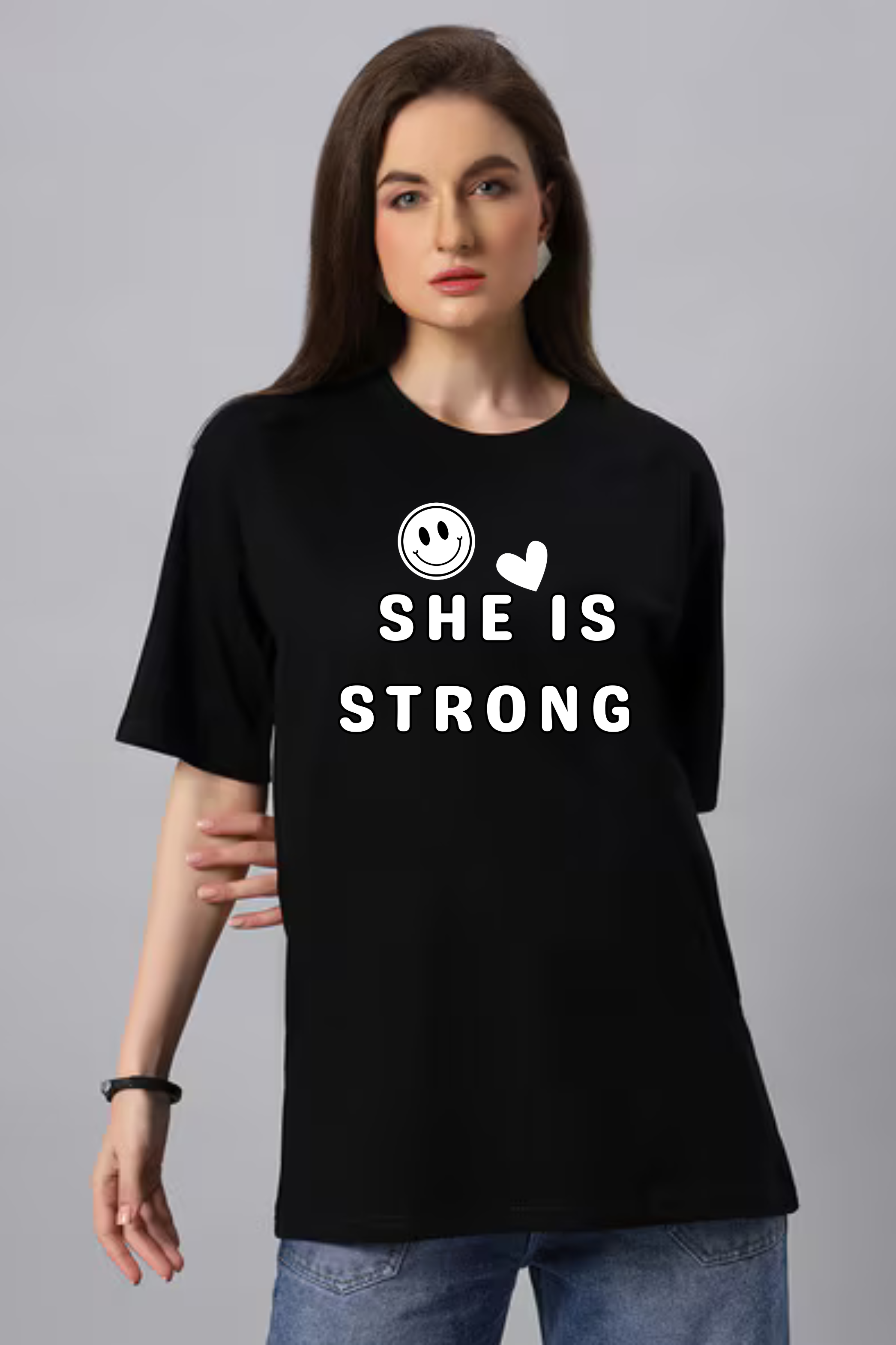 She Is Strong Graphic Printed Classic Oversized T-shirt For Women 240GSM]