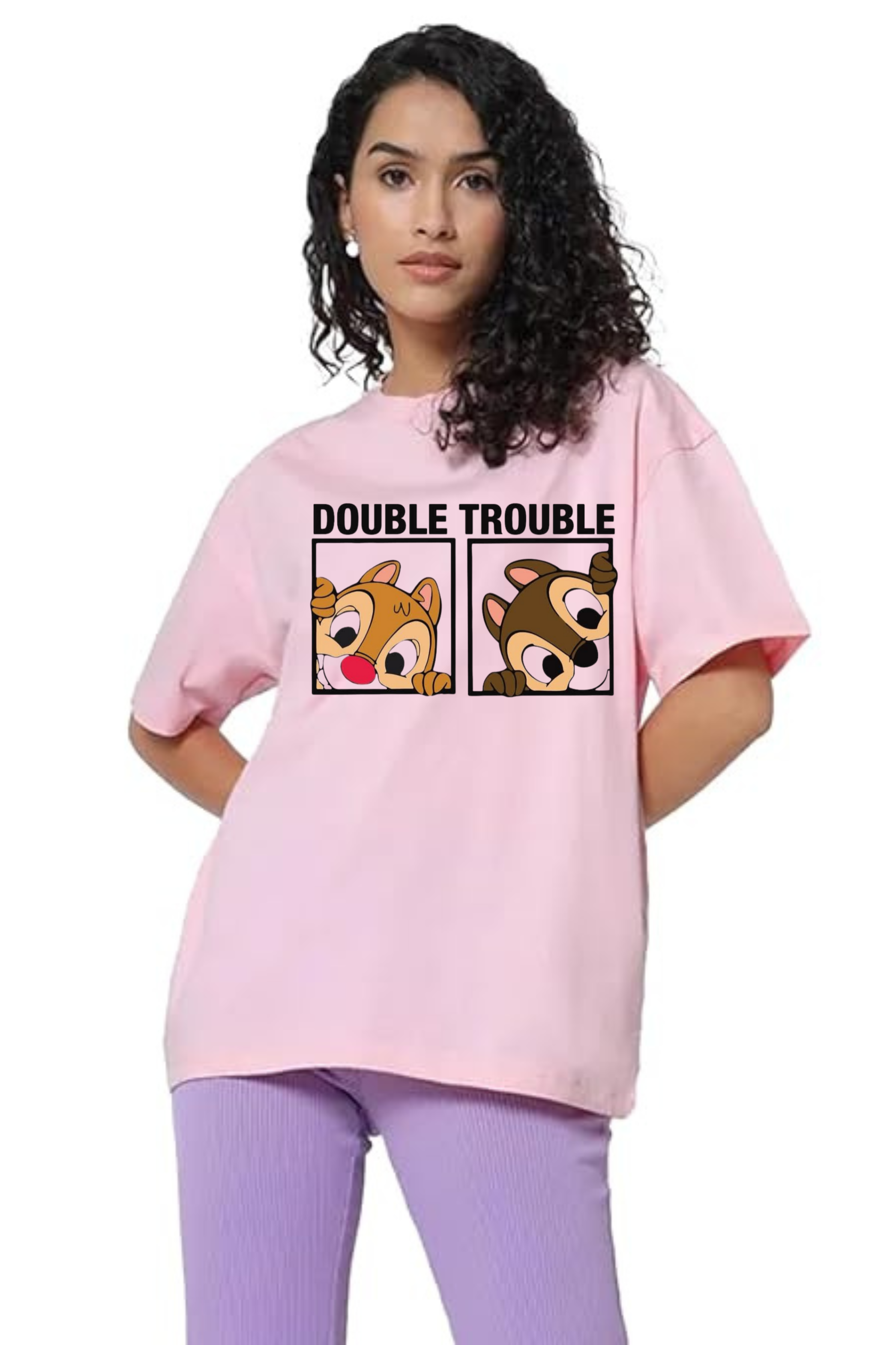 Double Trouble Graphic Printed Classic Oversized T-shirt For Women 240GSM]