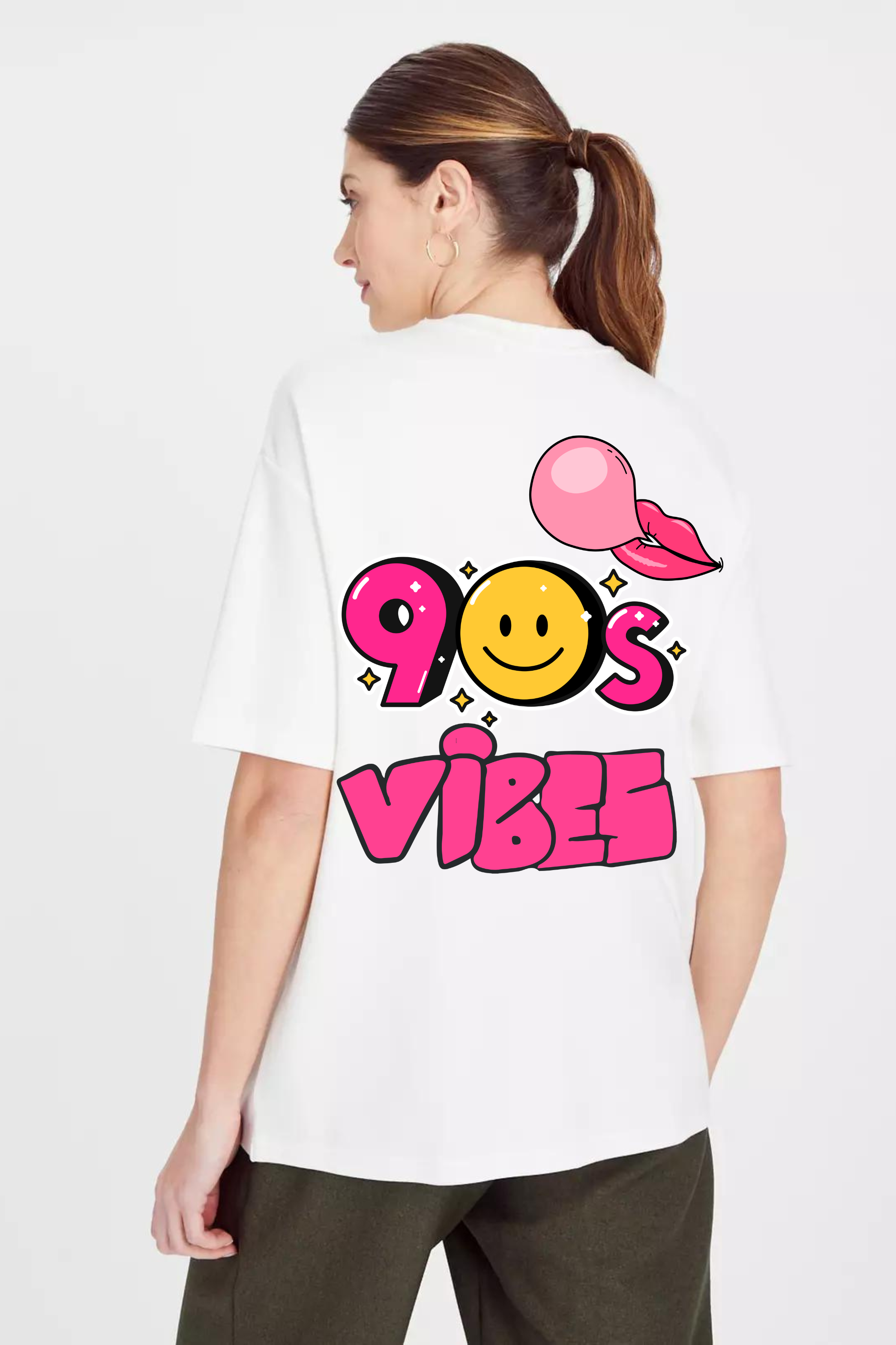 90's Vibes Classic Oversized Front and Back  Graphic Printed T-shirt for Women[240GSM]
