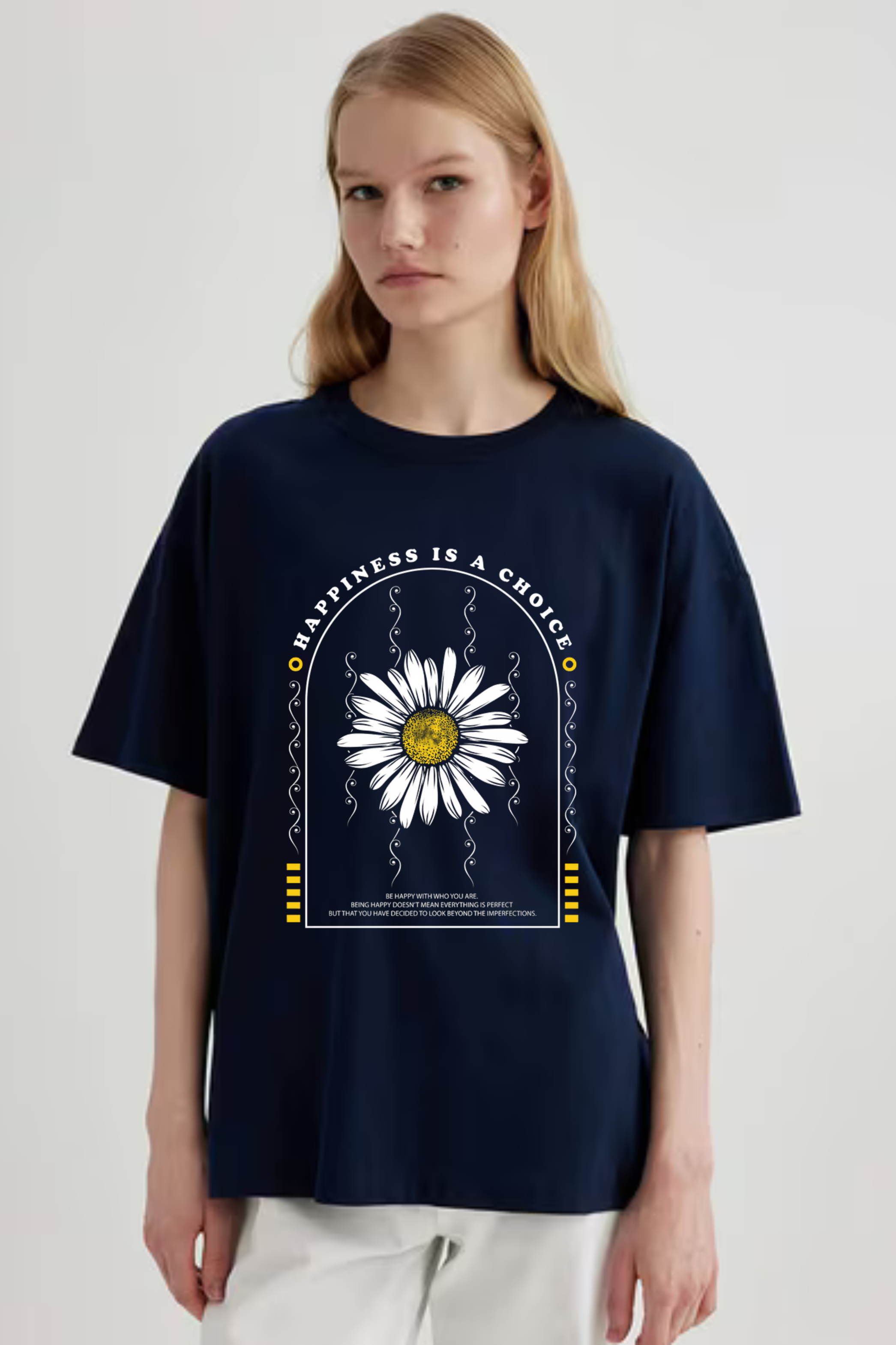 Happiness Is A Choice Graphic Printed Classic Oversized T-shirt For Women [240GSM]