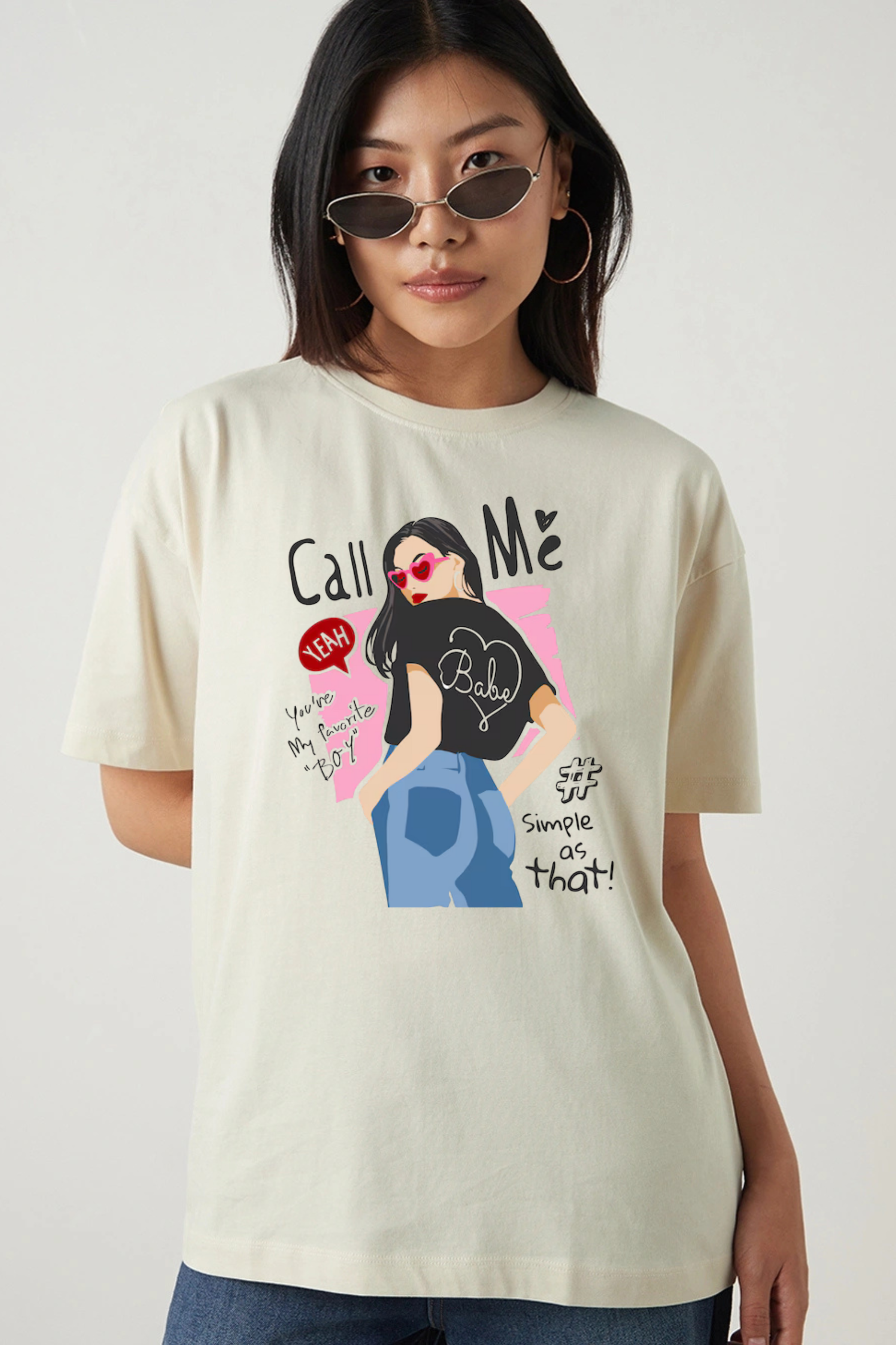 Call Me Babe Graphic Printed Classic Oversized T-shirt For Women 240GSM]
