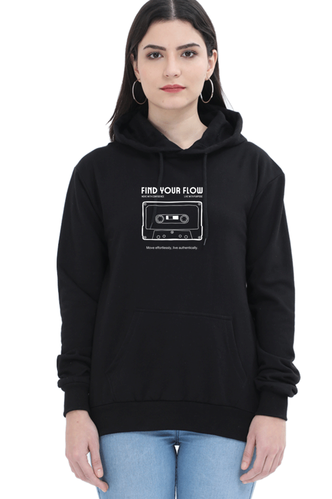 Find Your Flow Graphic Printed Hoodie For Women [Light Weighted 300 GSM ]