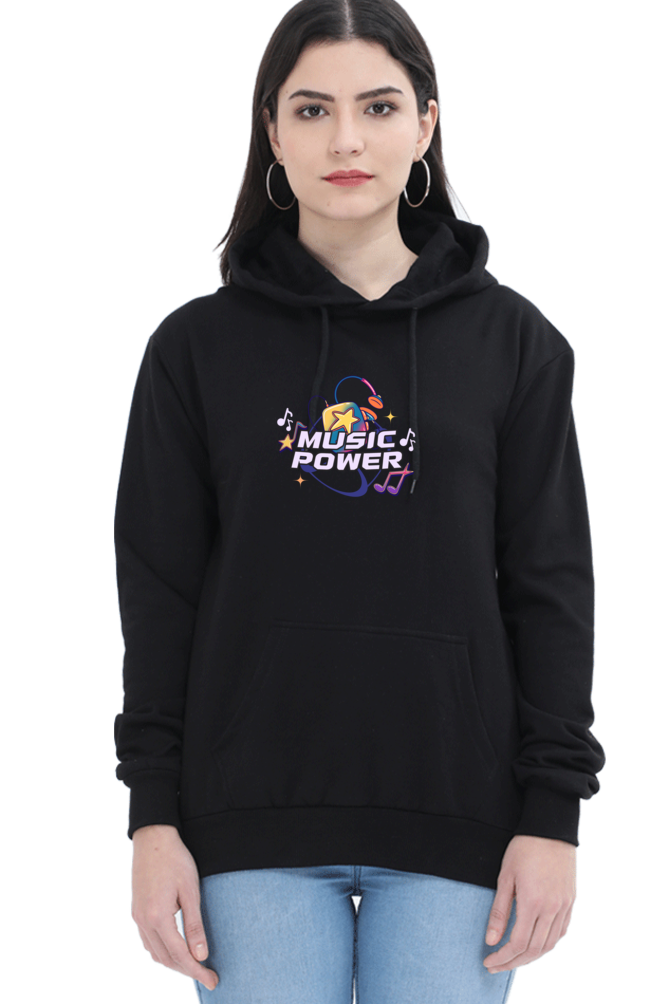 Music Is Power Graphic Printed Hoodie For Women [Light Weighted 300 GSM ]