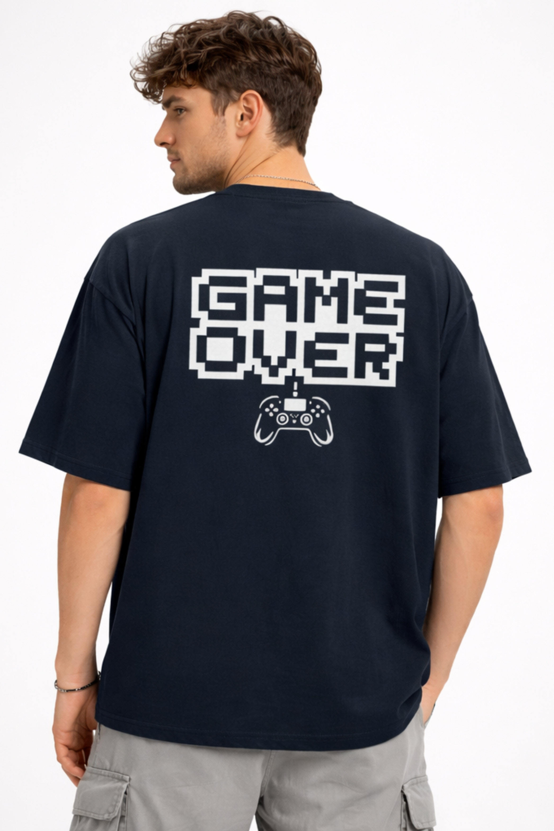 Game Over Graphic Front & Back Printed Classic Oversized T-shirt For Men [240GSM]