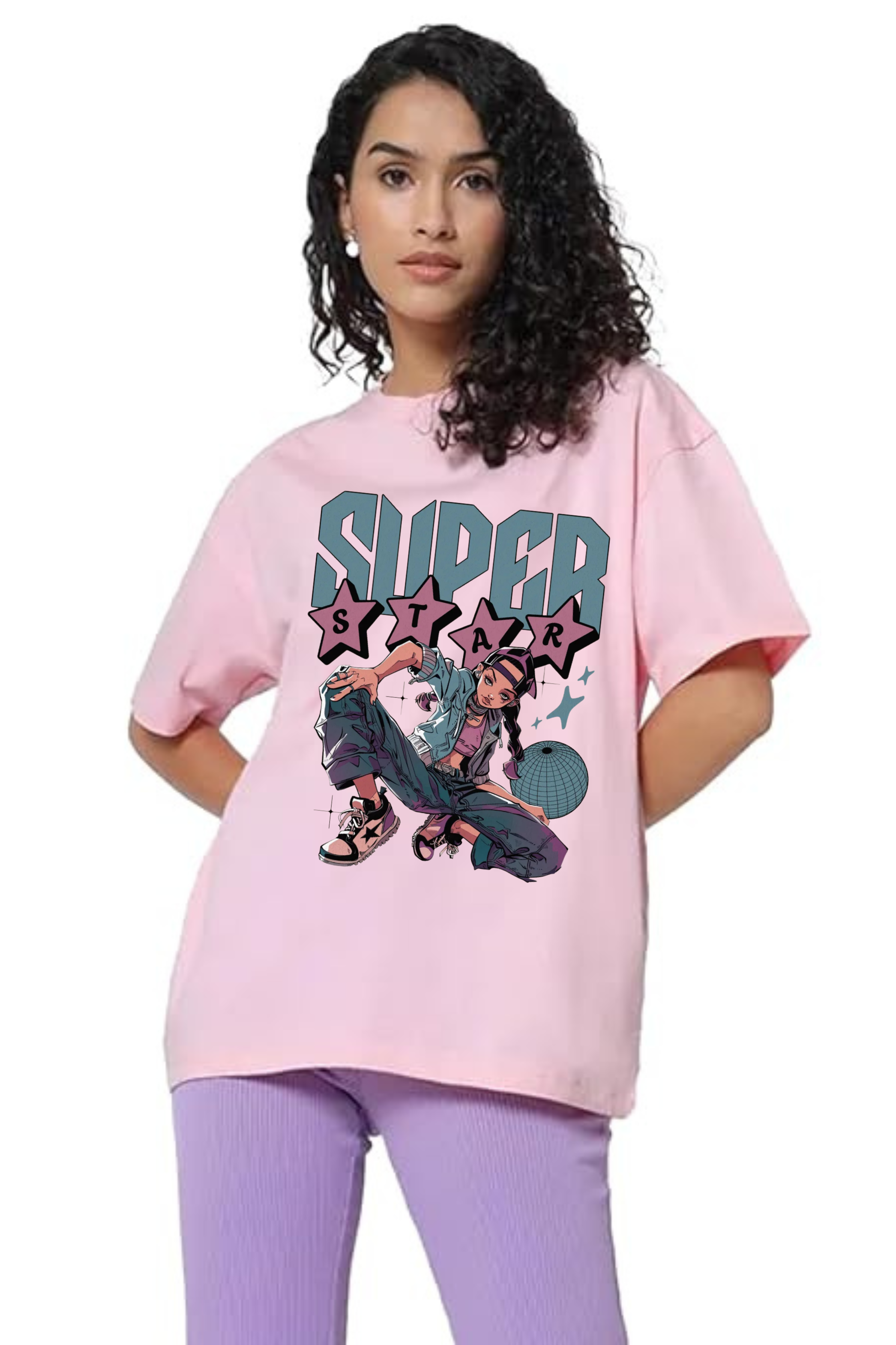 Super Star Graphic Printed Classic Oversized T-shirt For Women [240GSM]