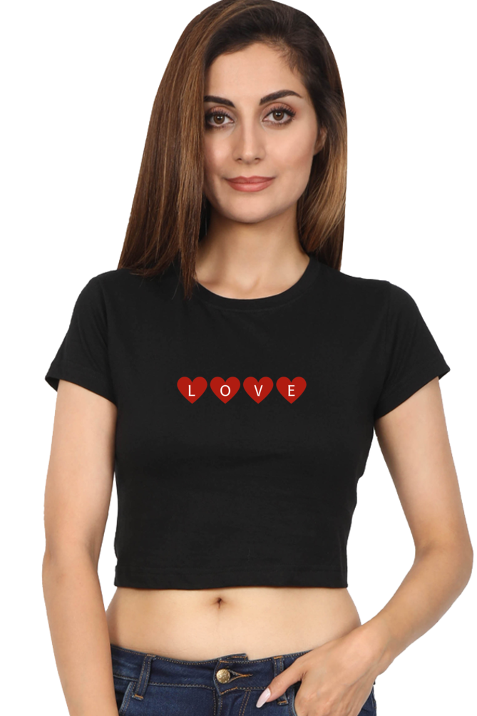 Love Heart Printed Crop Top For Women