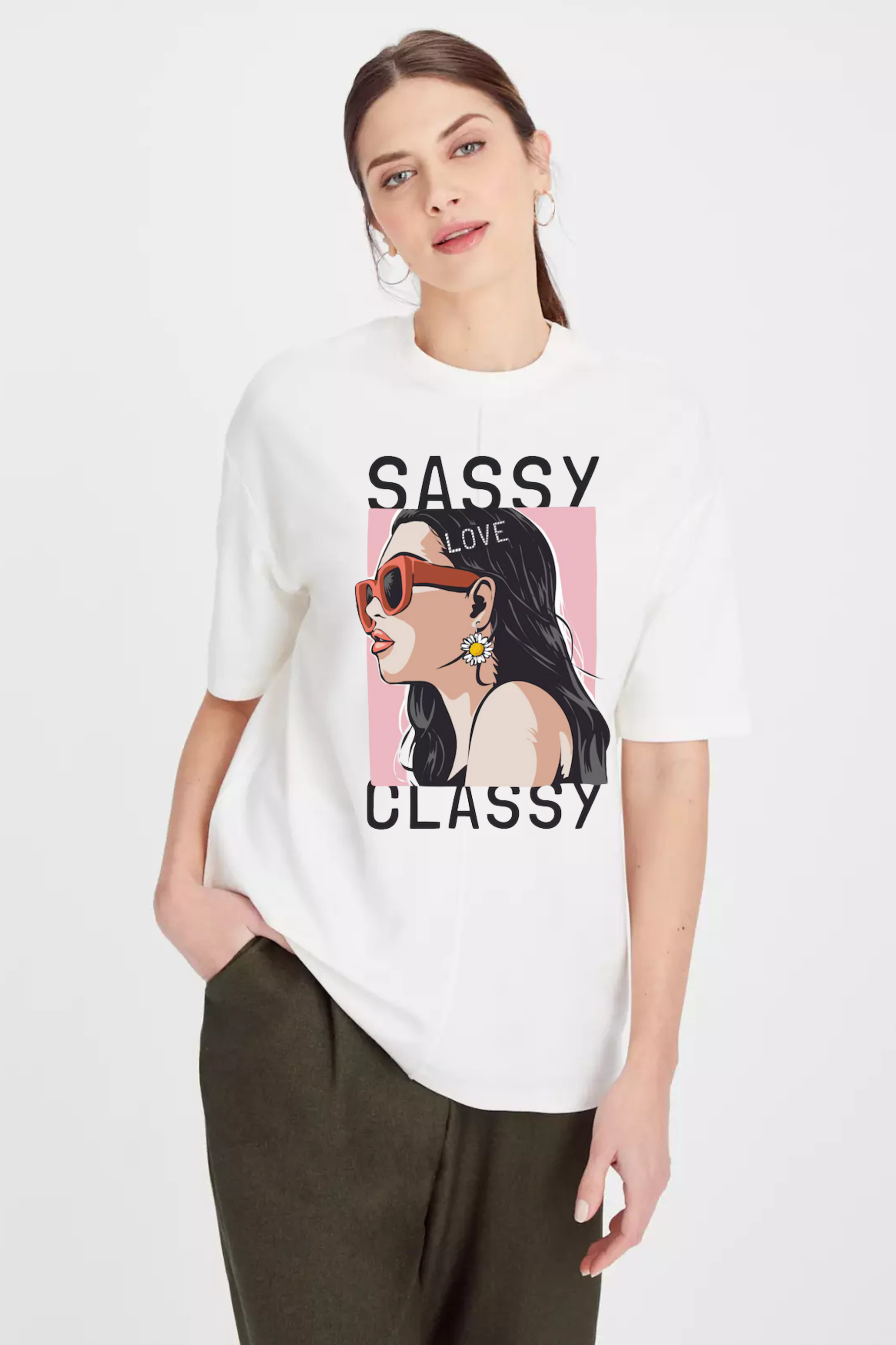 Sassy & Classy Graphic Printed Classic Oversized T-shirt For Women 240GSM]