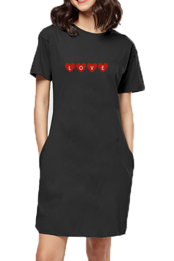Love Heart Printed T-Shirt Dress For Women