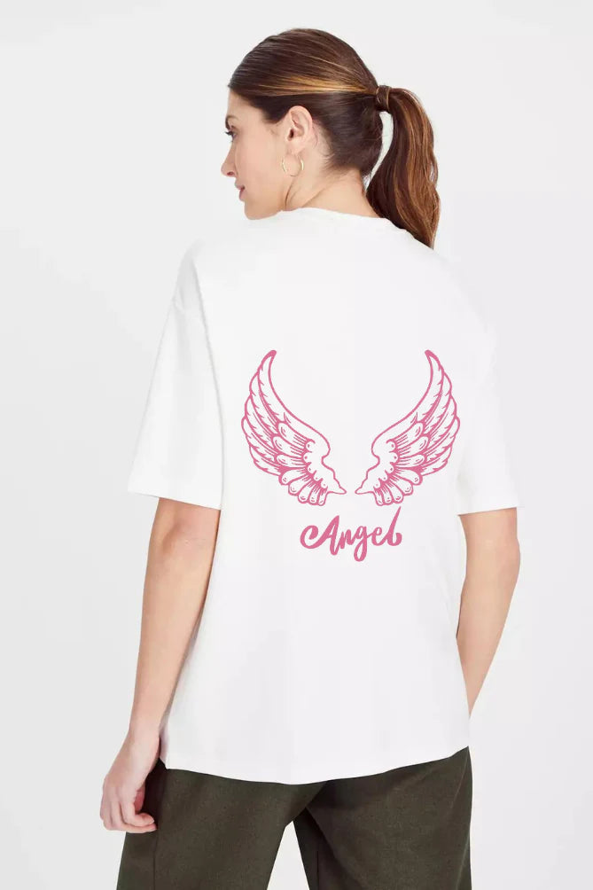 Angel Graphic Front And Back Printed Classic Oversized T-shirt for Women [240 GSM]