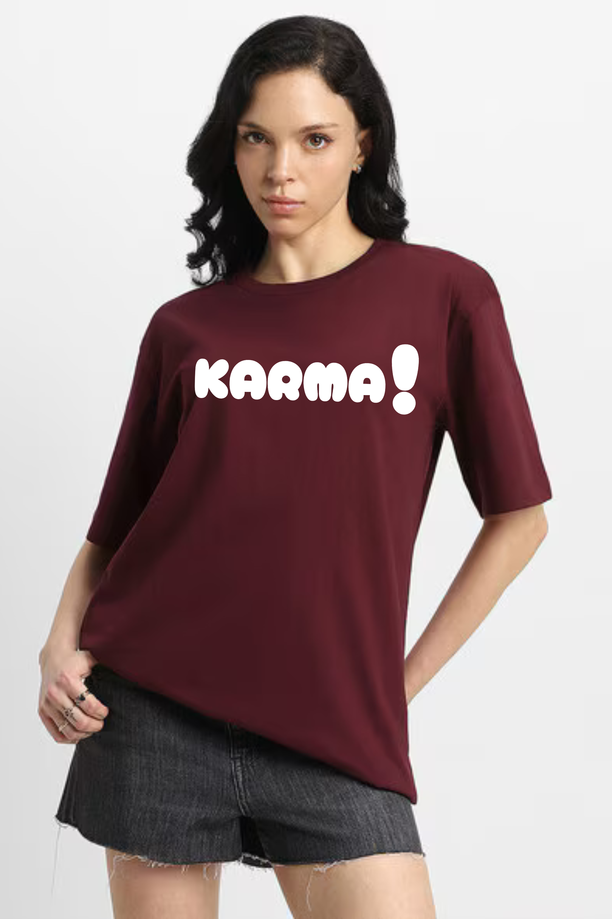 Karma Graphic Printed Classic Oversized T-shirt For Women 240GSM]