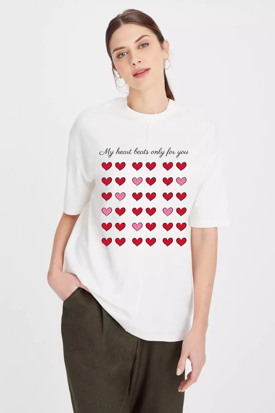 My Heart Beats Only For You Graphic Printed Classic Oversized T-shirt For Women [240GSM]