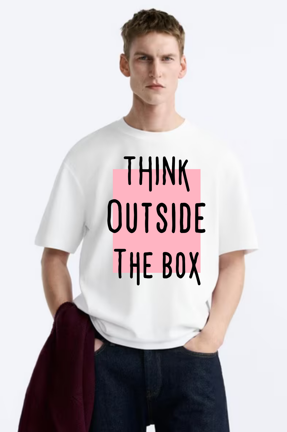 Think Outside The Box Graphic Printed Classic Oversized T-shirt For Men 240GSM]