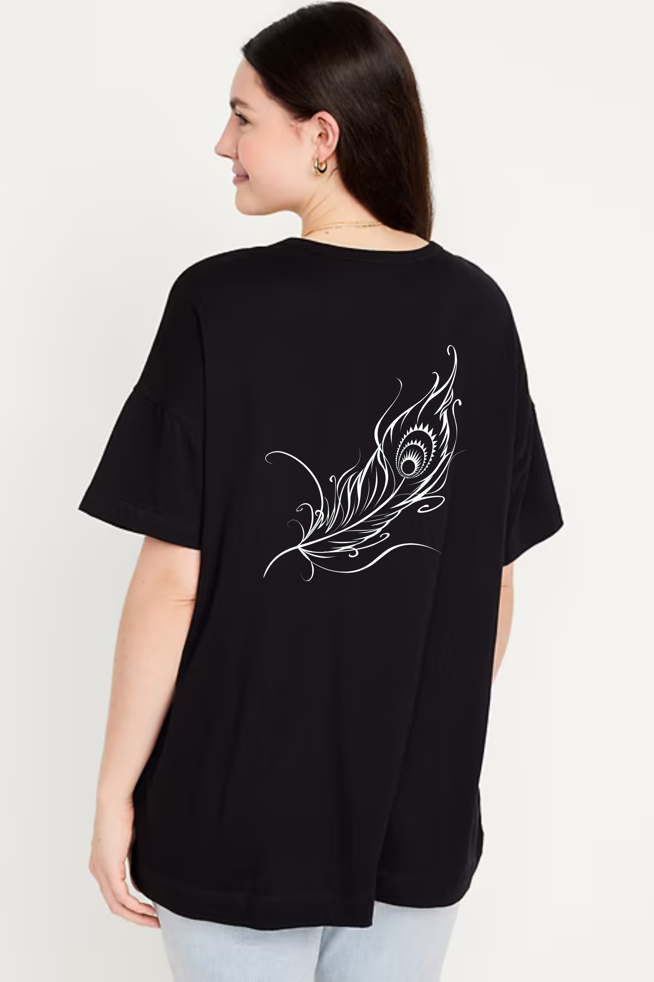 Krishna Sada Sahayte Front And Back Graphic Printed Oversized Standard T-shirt for Women [180 GSM]