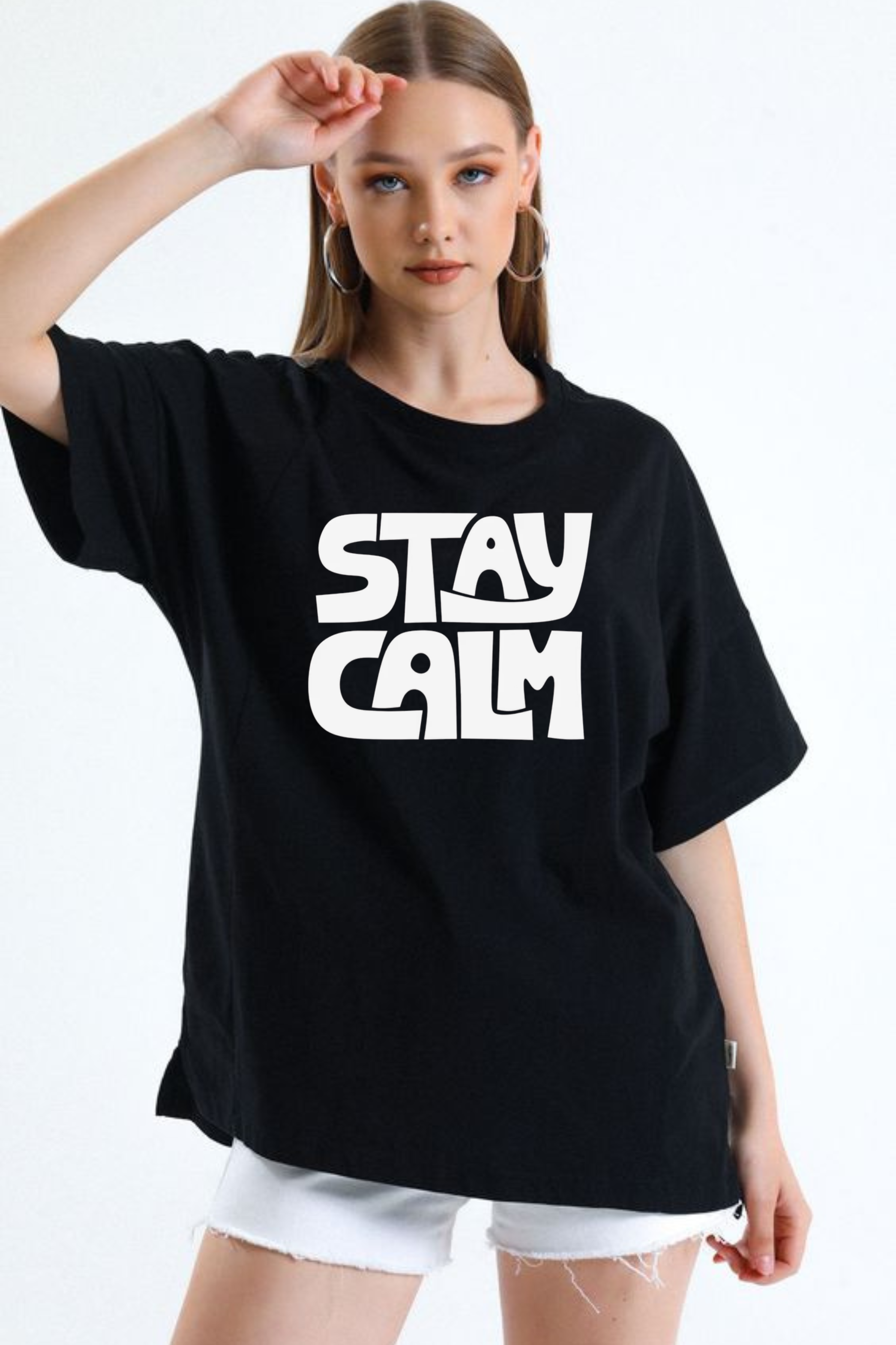 Stay Calm Graphic Printed Classic Oversized T-shirt For Women [240GSM]
