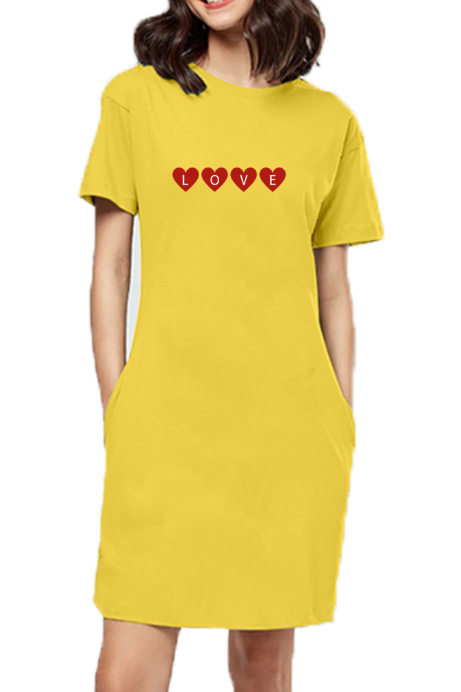 Love Heart Printed T-Shirt Dress For Women
