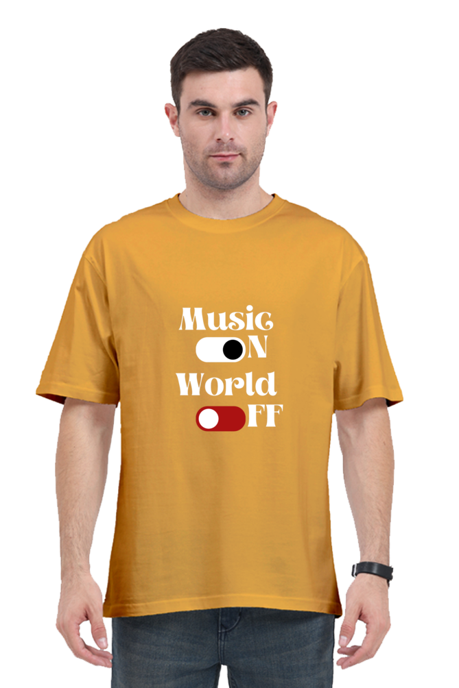 Music On World Off Graphic Printed Classic Oversized T-shirt for Men [240GSM]