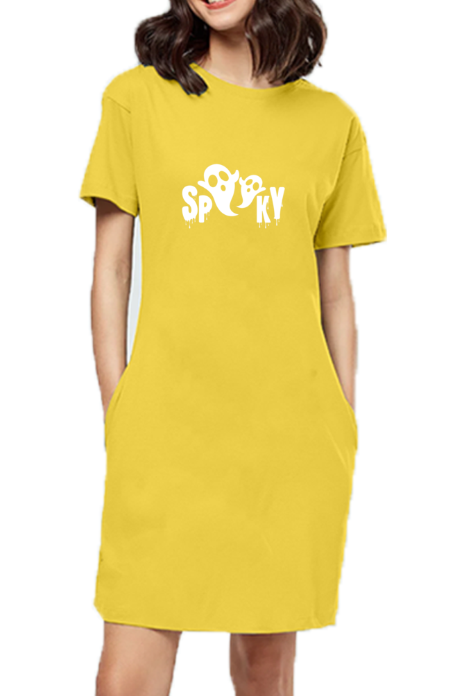 Spooky Printed T-Shirt Dress For Women