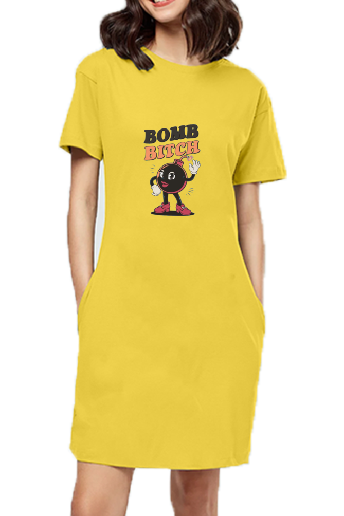 Bomb Bitch Printed T-Shirt Dress For Women