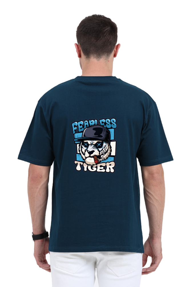 Fearless Tiger Graphic Front And Back Printed Classic  Oversized T-shirt for Men [240 GSM]