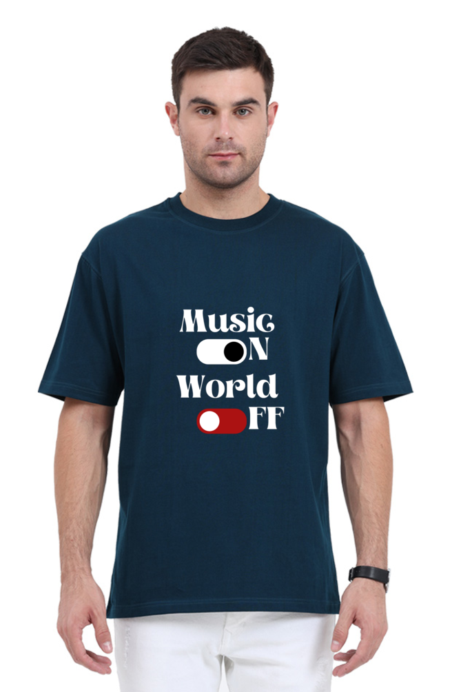Music On World Off Graphic Printed Classic Oversized T-shirt for Men [240GSM]
