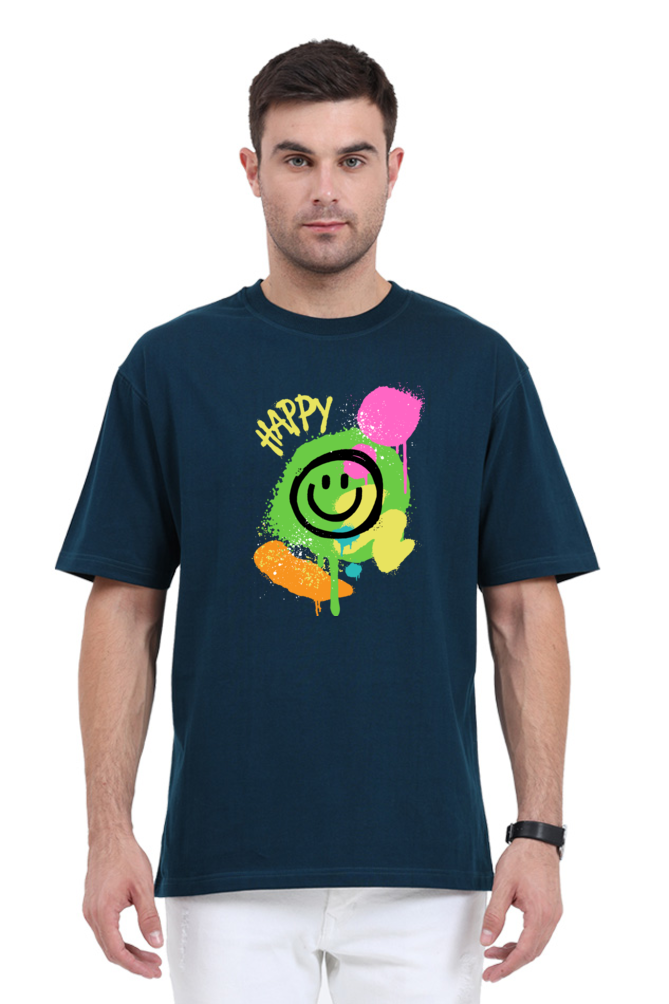 Happy Unisex Graphic Printed Classic Oversized T-shirt  [240GSM]
