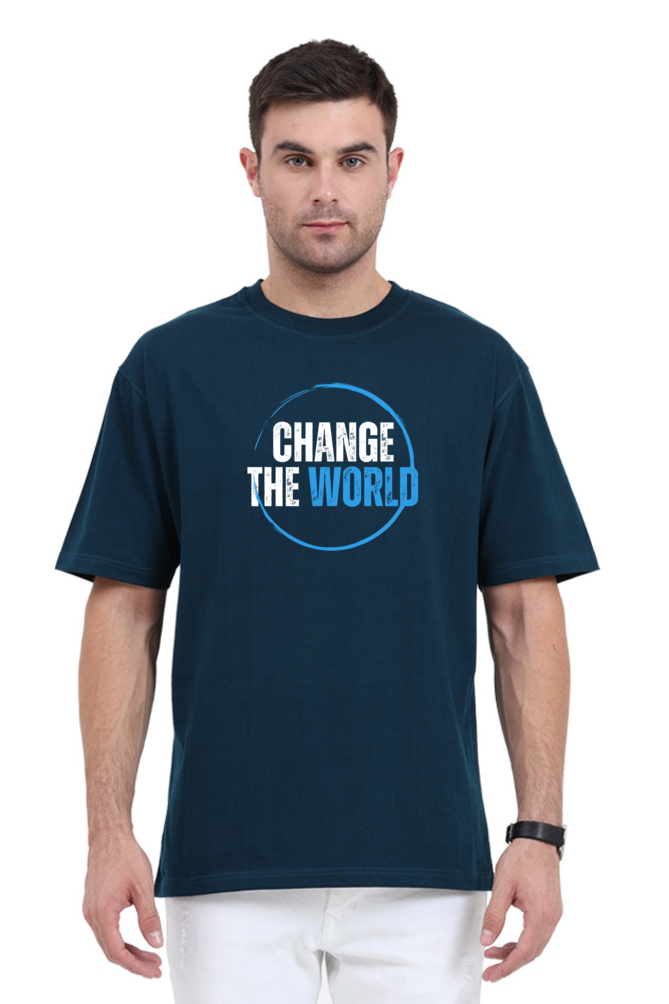 Change The World Graphic Printed Classic Oversized T-shirt for Men