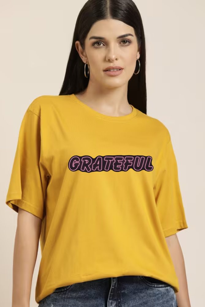 Grateful Graphic Printed Classic Oversized T-shirt for Women [240 GSM]