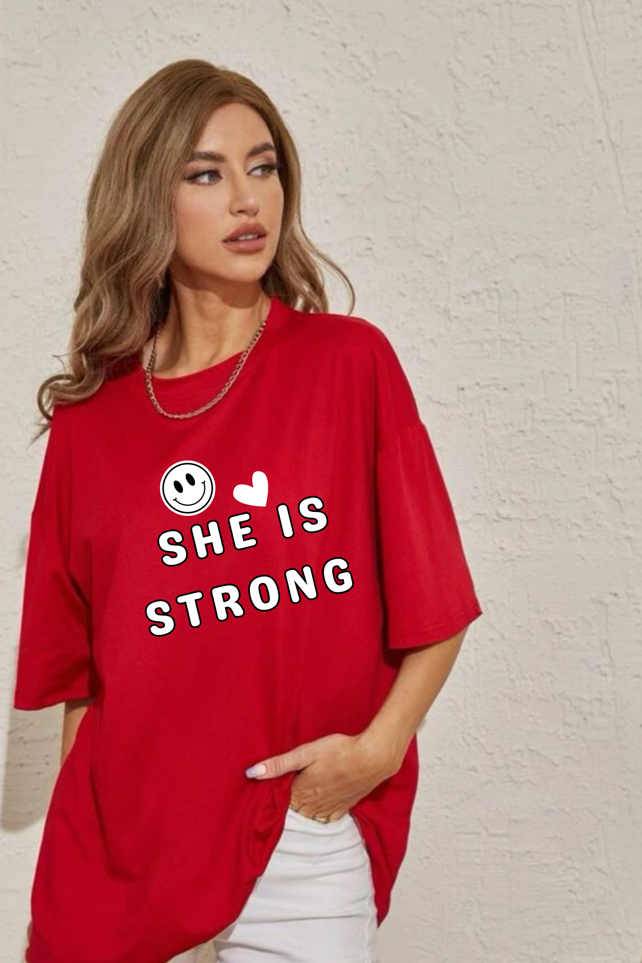 She Is Strong Graphic Printed Classic Oversized T-shirt For Women 240GSM]