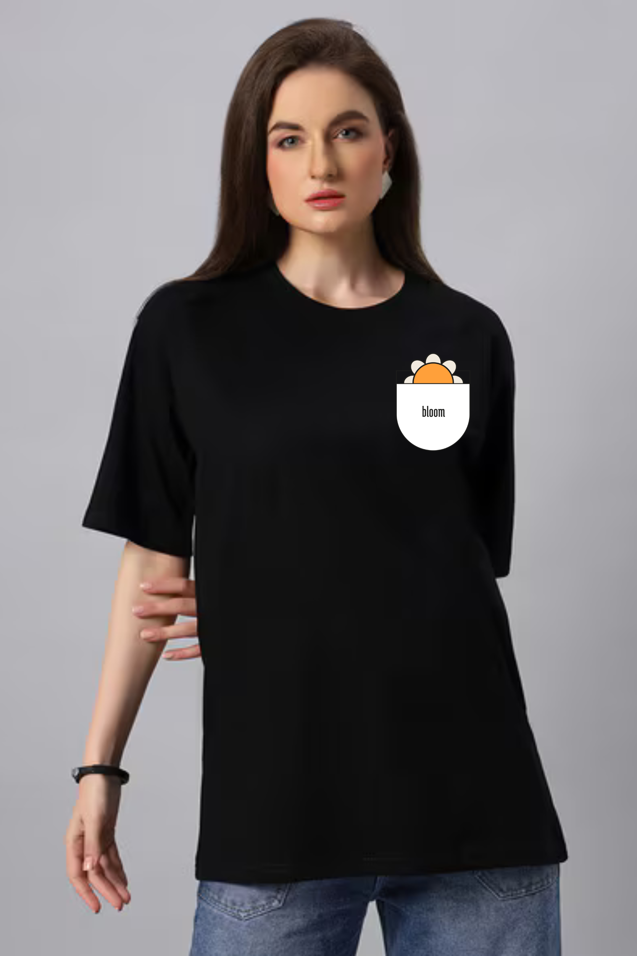 Bloom And Grow Classic Oversized Front and Back  Graphic Printed T-shirt for Women[240GSM]