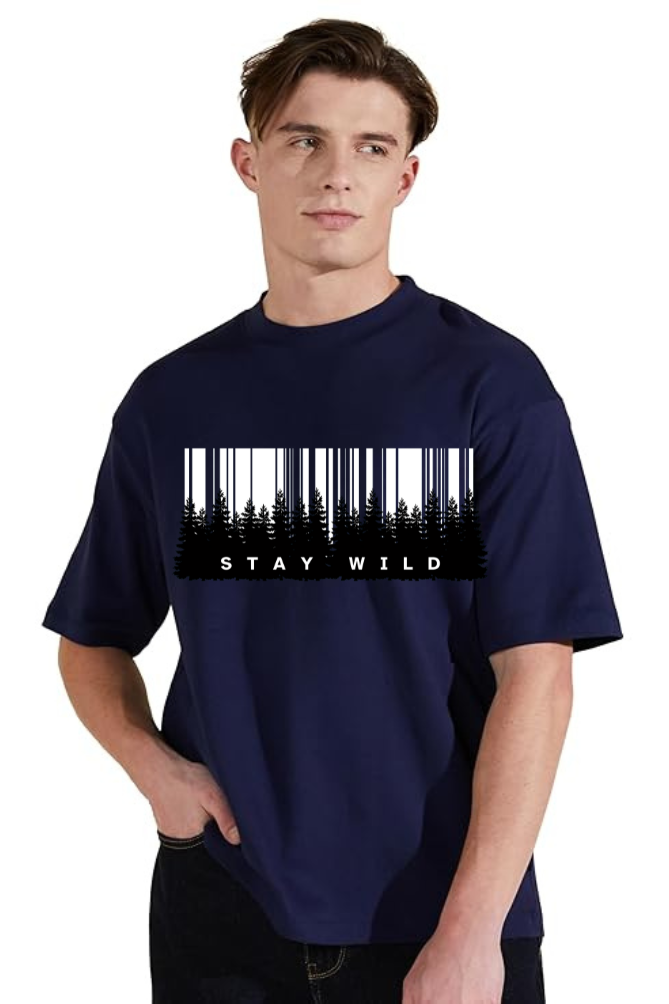 Stay Wild Graphic Printed Standard Oversized T-shirt for Men [180GSM]