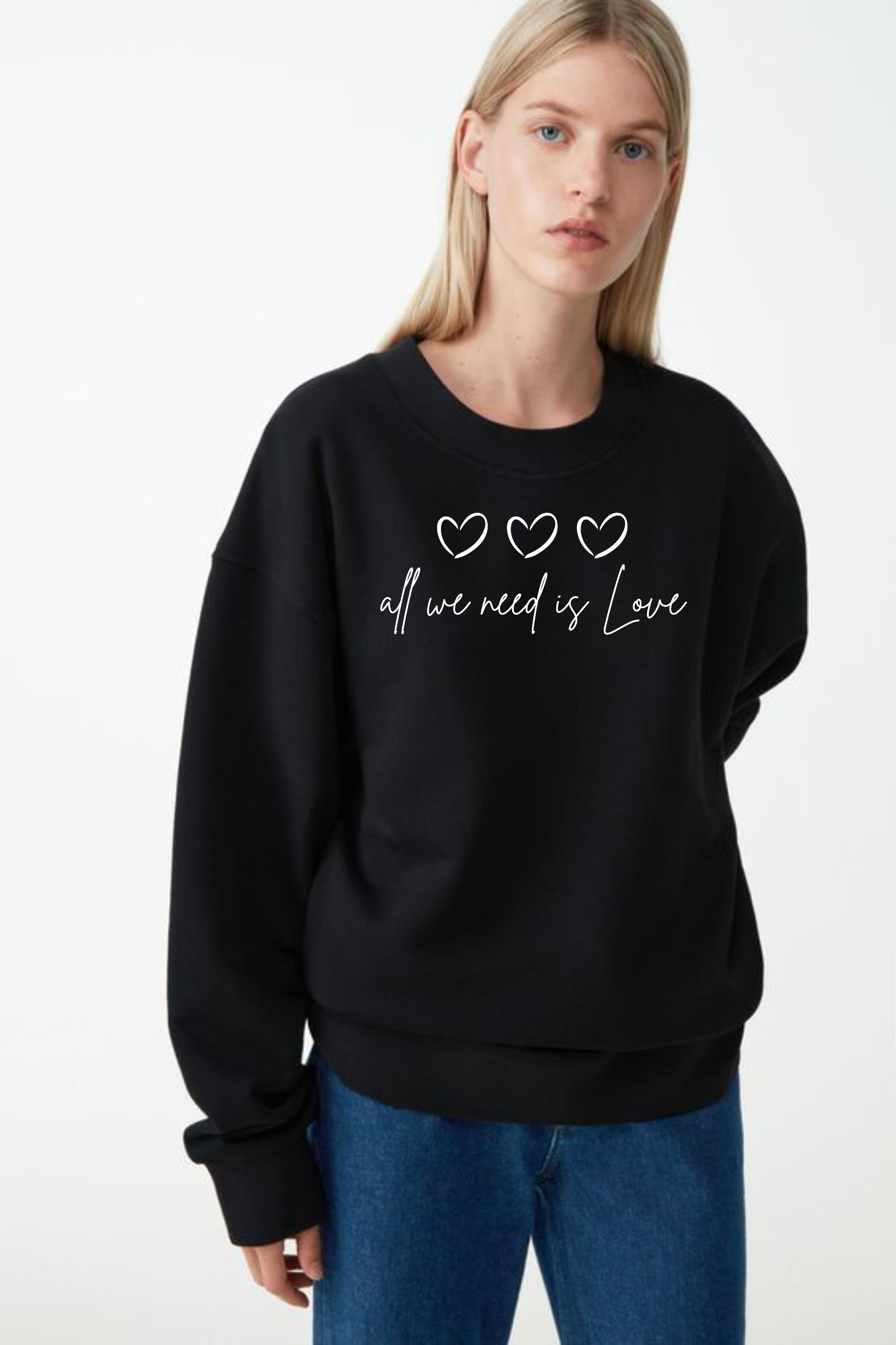 All We Need Is Love Oversized Graphic Printed Sweatshirt For Women [ Heavyweight 400 GSM ]