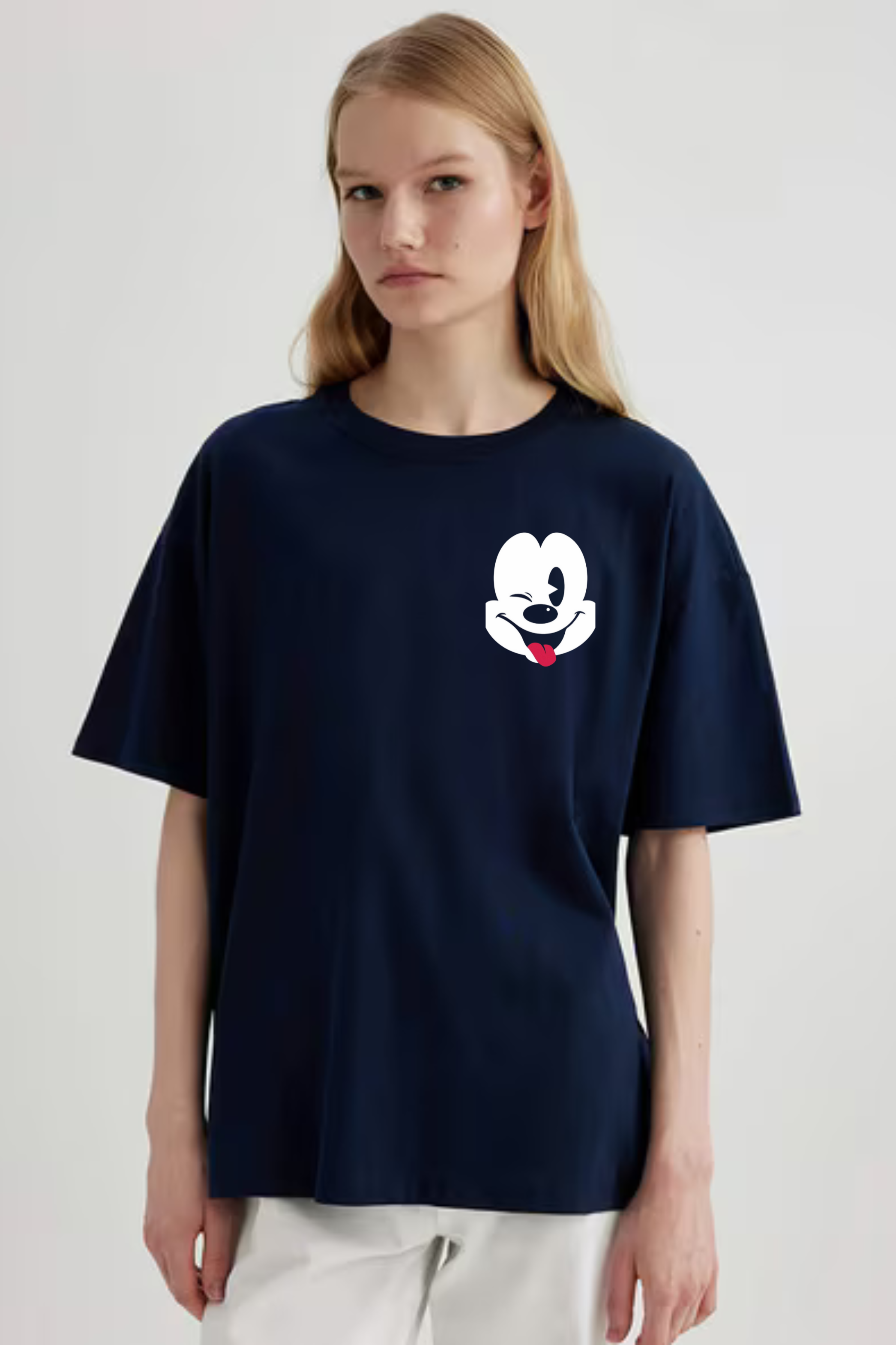 Micky Graphic Printed Front And Back Classic Oversized T-shirt for Women [240GSM]