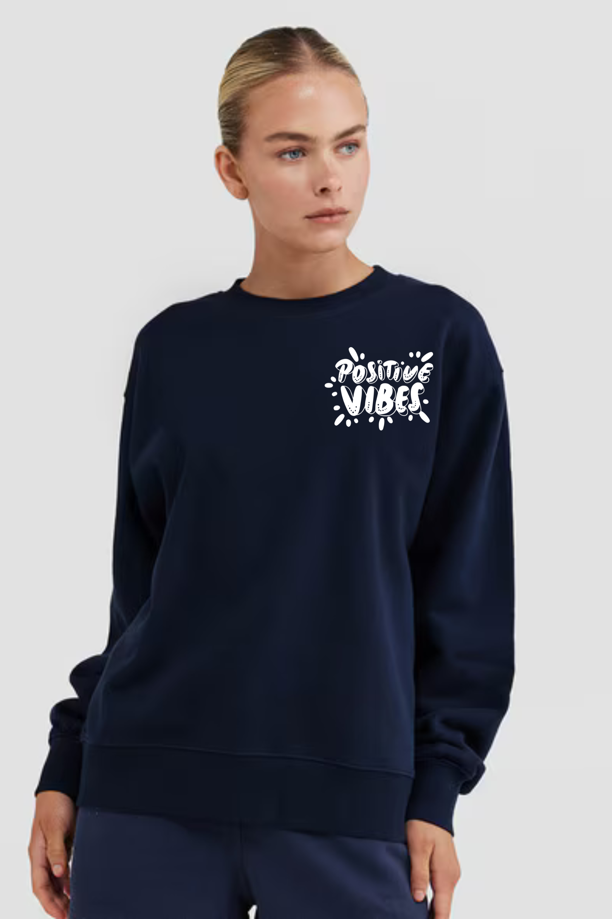 Positive Vibes Front & Back Oversized Graphic Printed Sweatshirt For Women [ Heavyweight 400 GSM ]