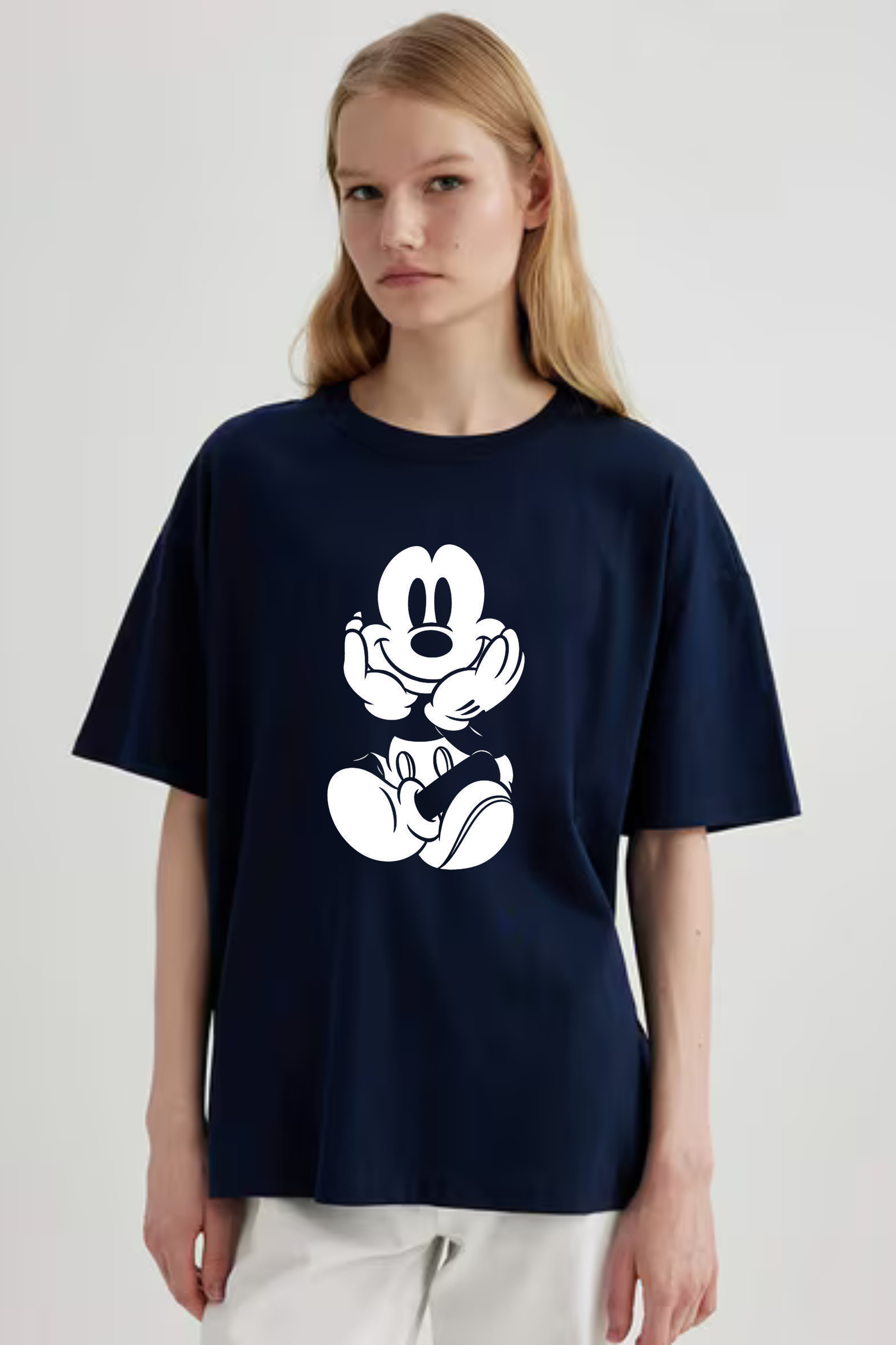 Happy Micky Graphic Printed Classic Oversized T-shirt for Women [240GSM]