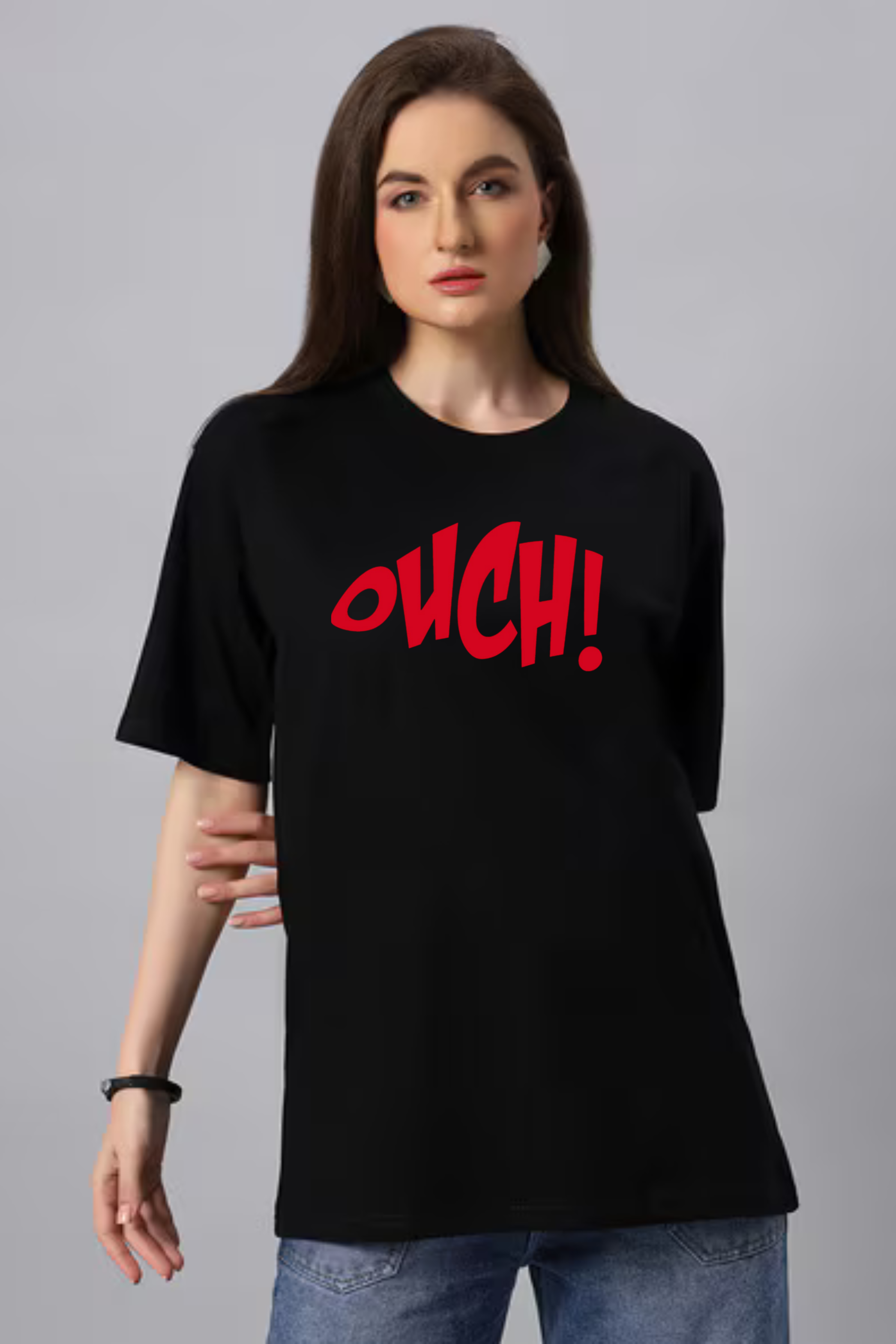 Ouch Graphic Printed Classic Oversized T-shirt For Women [240GSM]