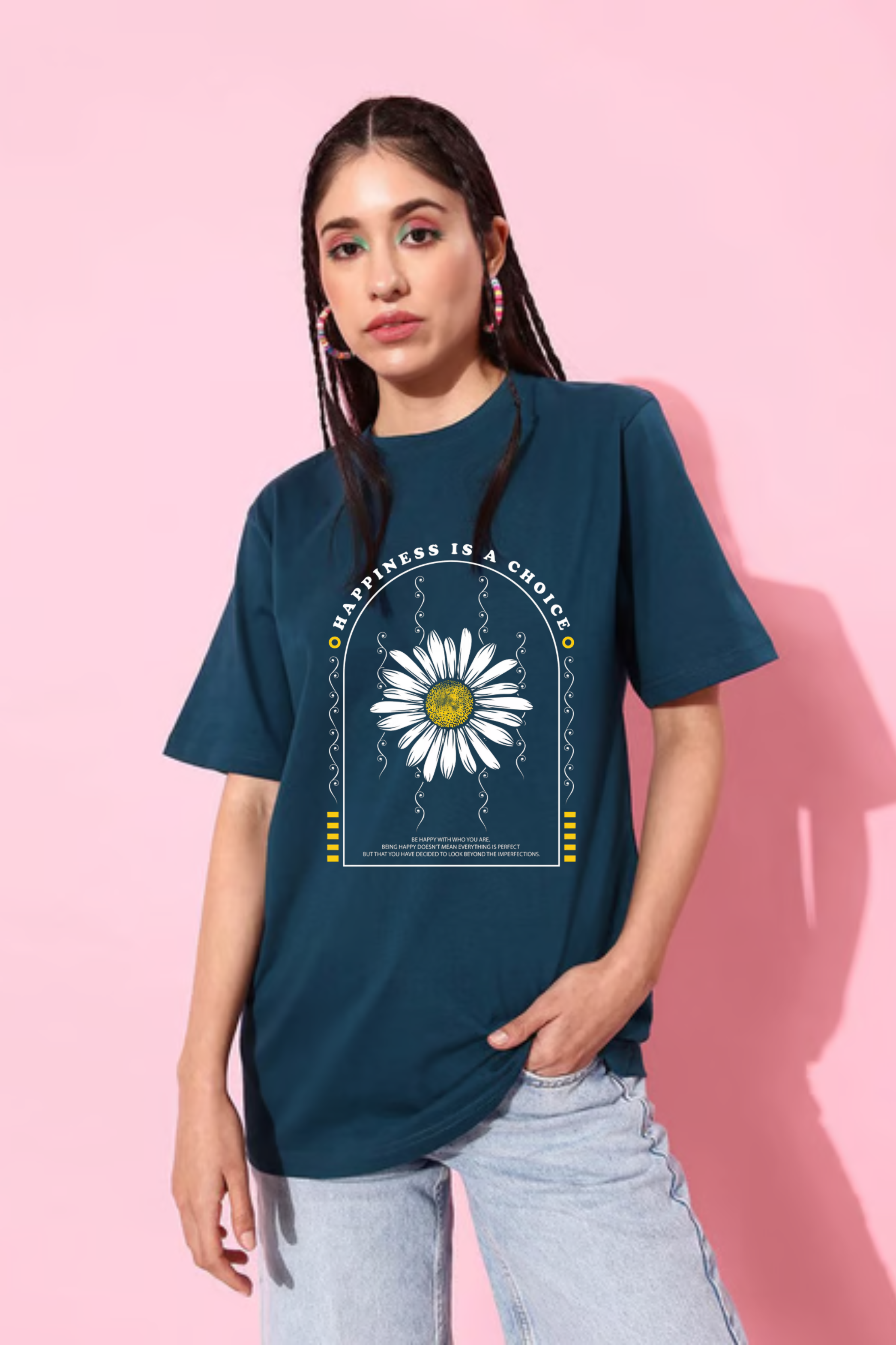 Happiness Is A Choice Graphic Printed Classic Oversized T-shirt For Women [240GSM]