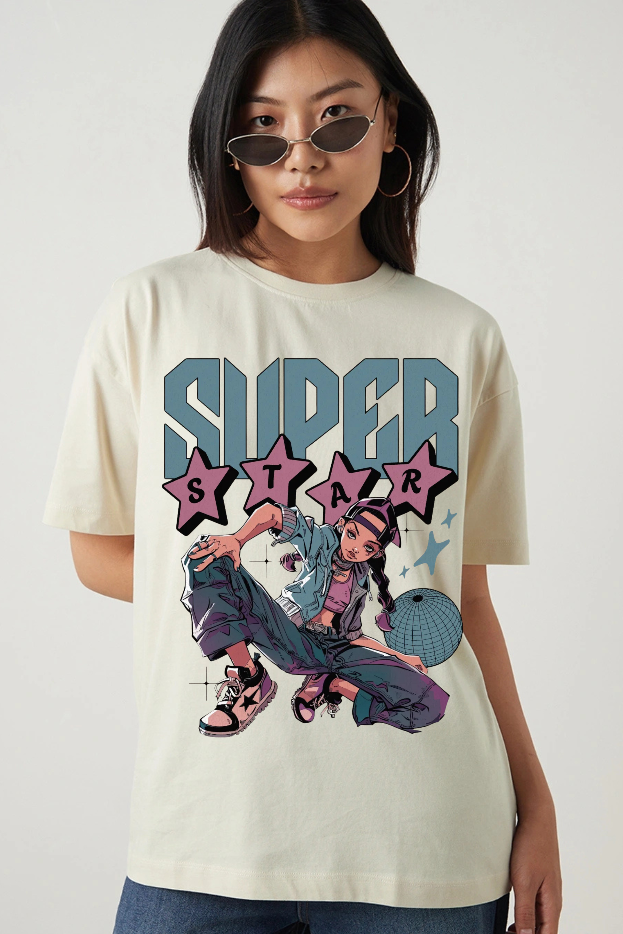 Super Star Graphic Printed Classic Oversized T-shirt For Women [240GSM]