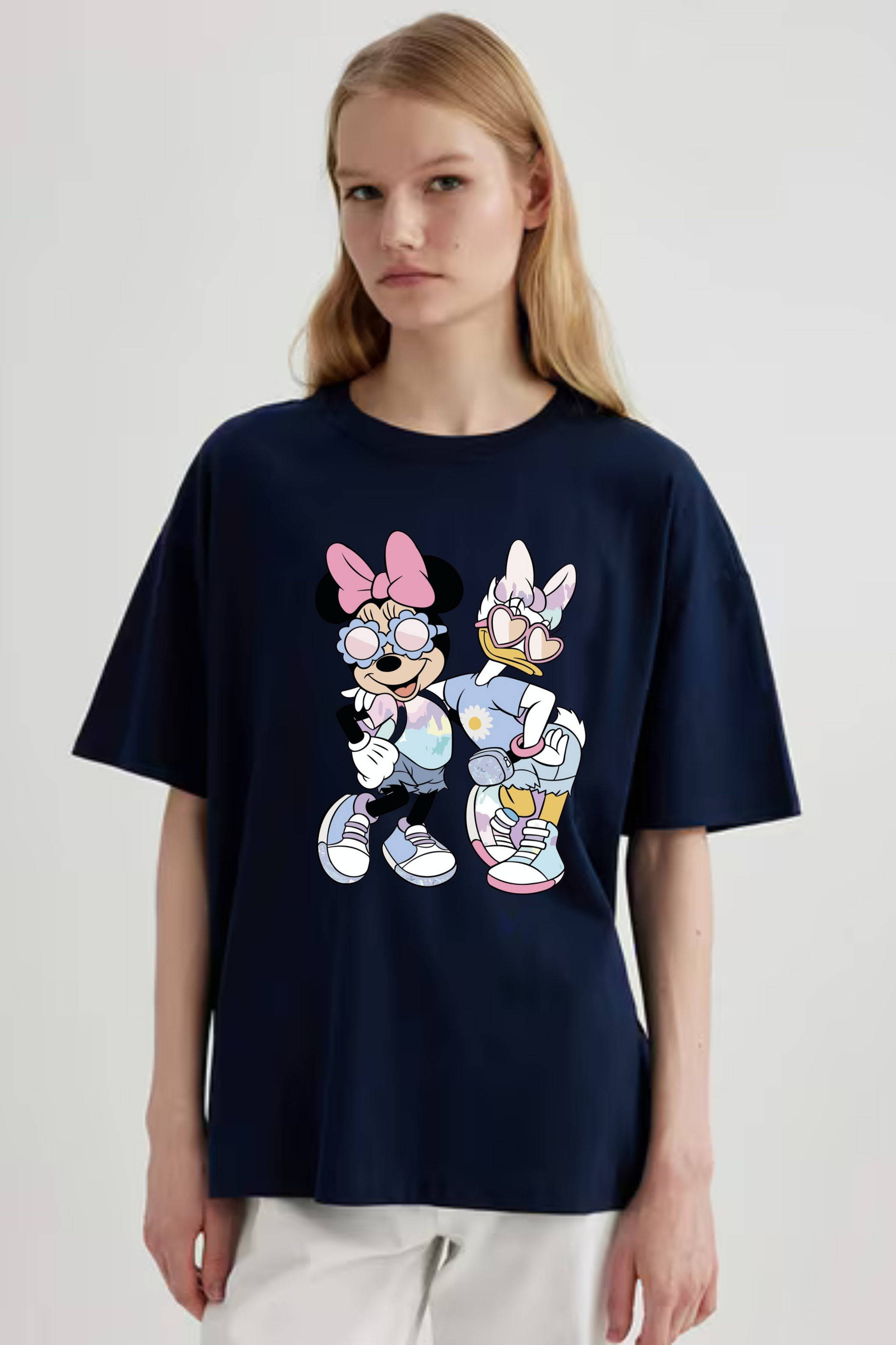 Minni & Daisy Graphic Printed Classic Oversized T-shirt For Women 240GSM]