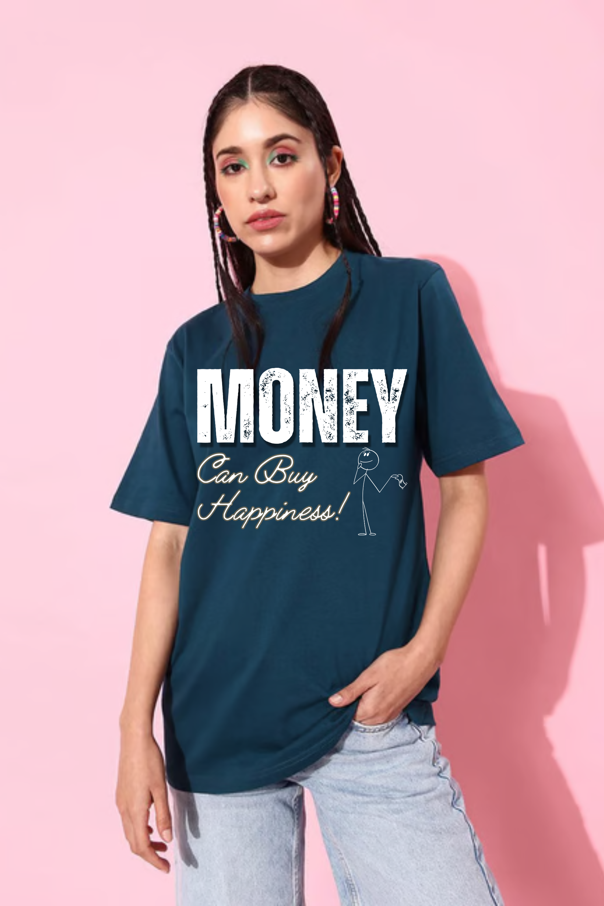 Unisex Money Can Buy Happiness Graphic Printed T-shirt For Men & Women [ 240 GSM ]