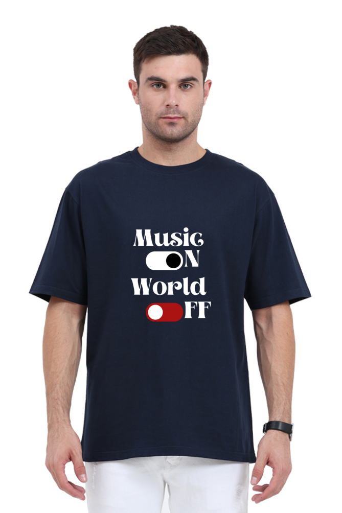 Music On World Off Graphic Printed Classic Oversized T-shirt for Men [240GSM]