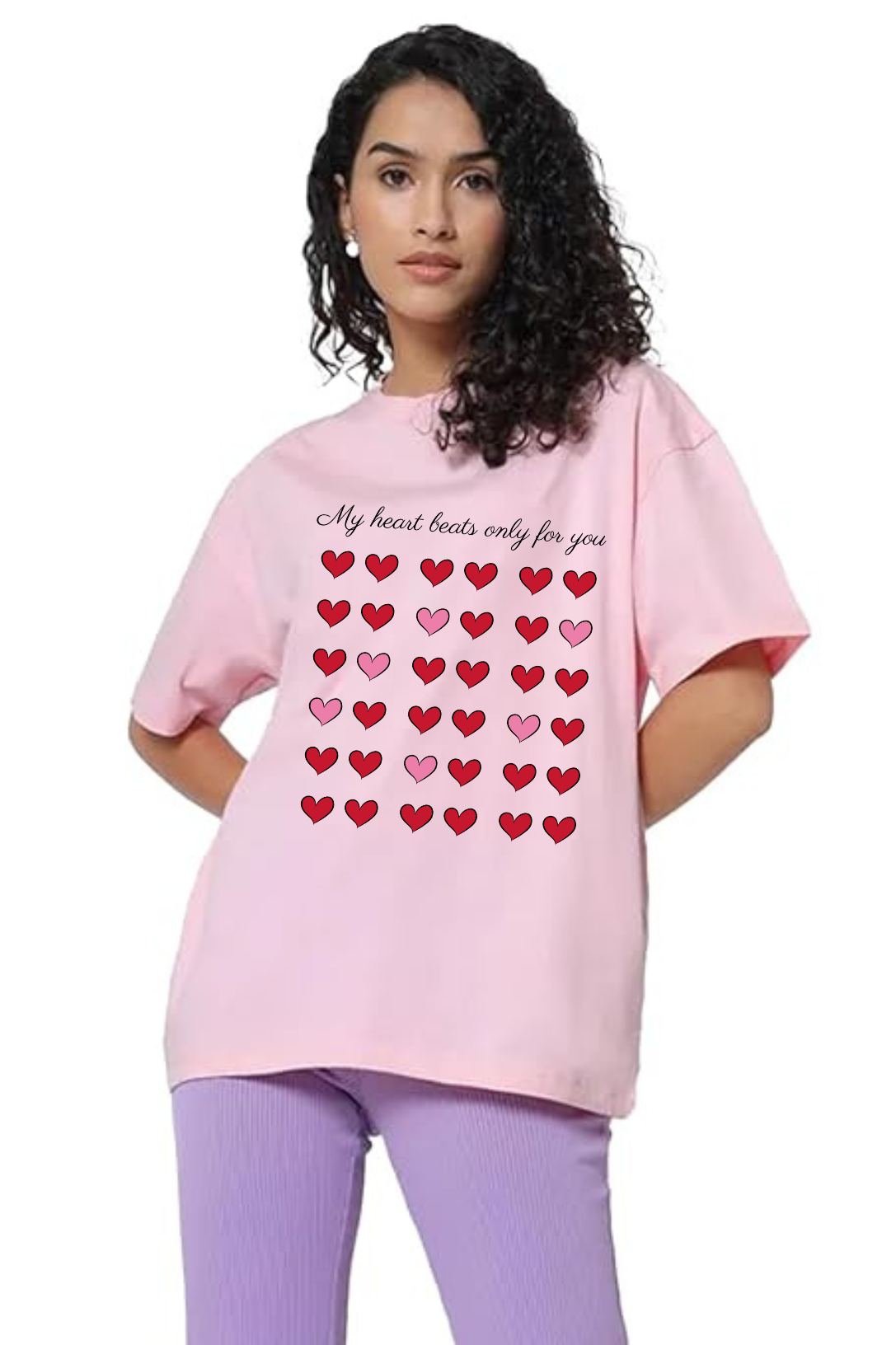 My Heart Beats Only For You Graphic Printed Classic Oversized T-shirt For Women [240GSM]