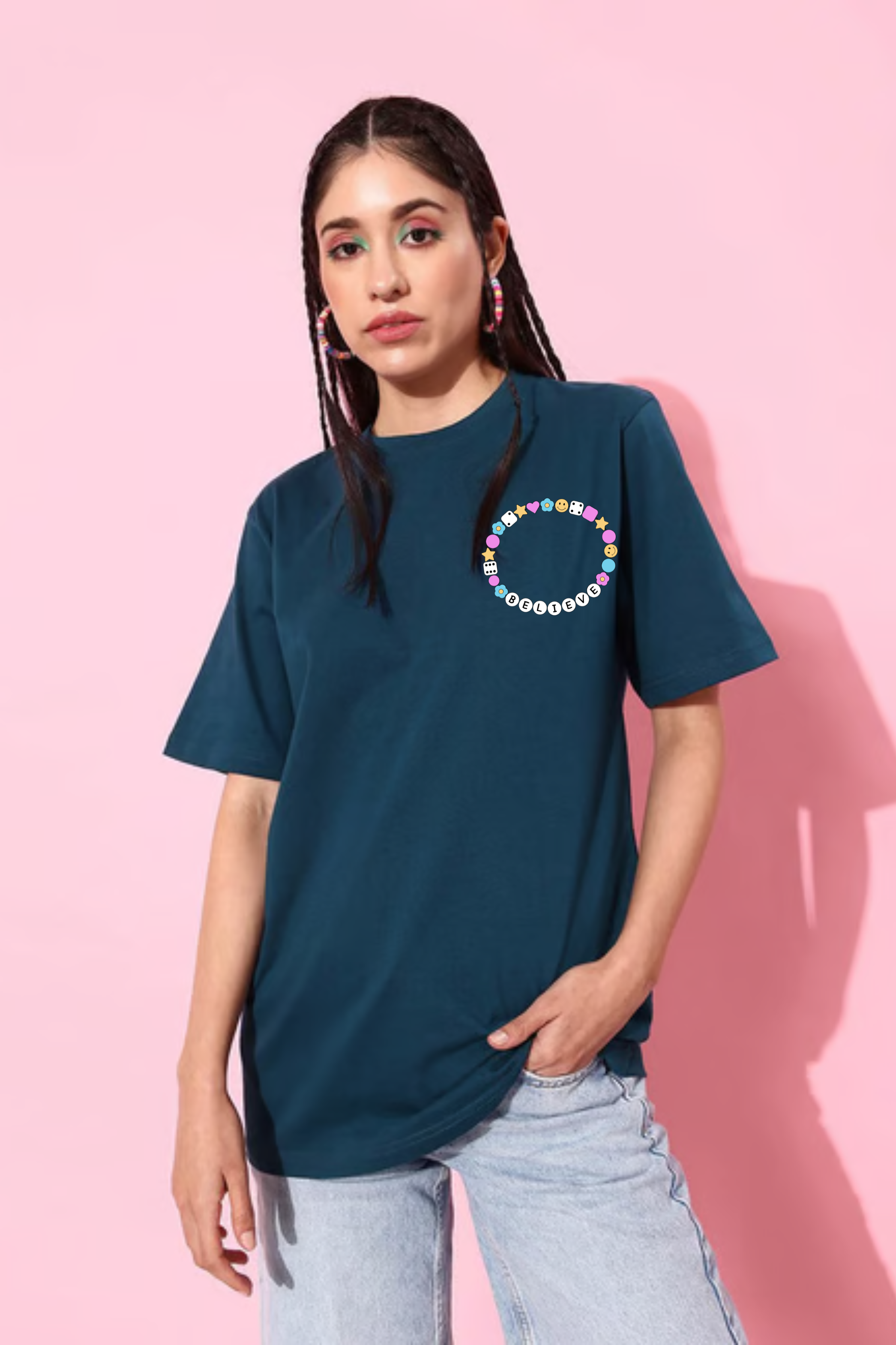 Believe chain Graphic Printed Classic Oversized T-shirt For Women [240GSM]