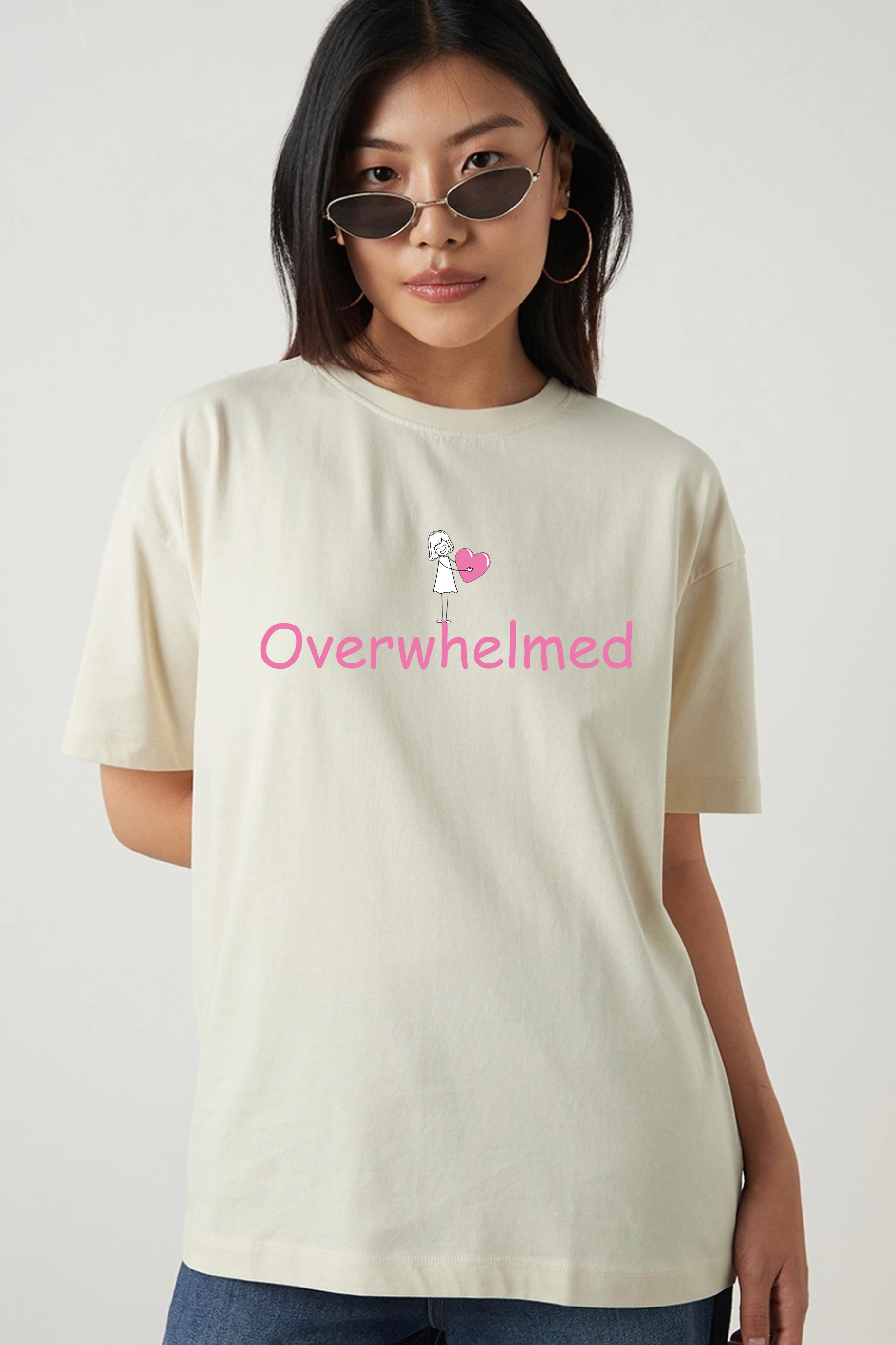 Overwhelmed Graphic Printed Classic Oversized T-shirt For Women [240GSM]