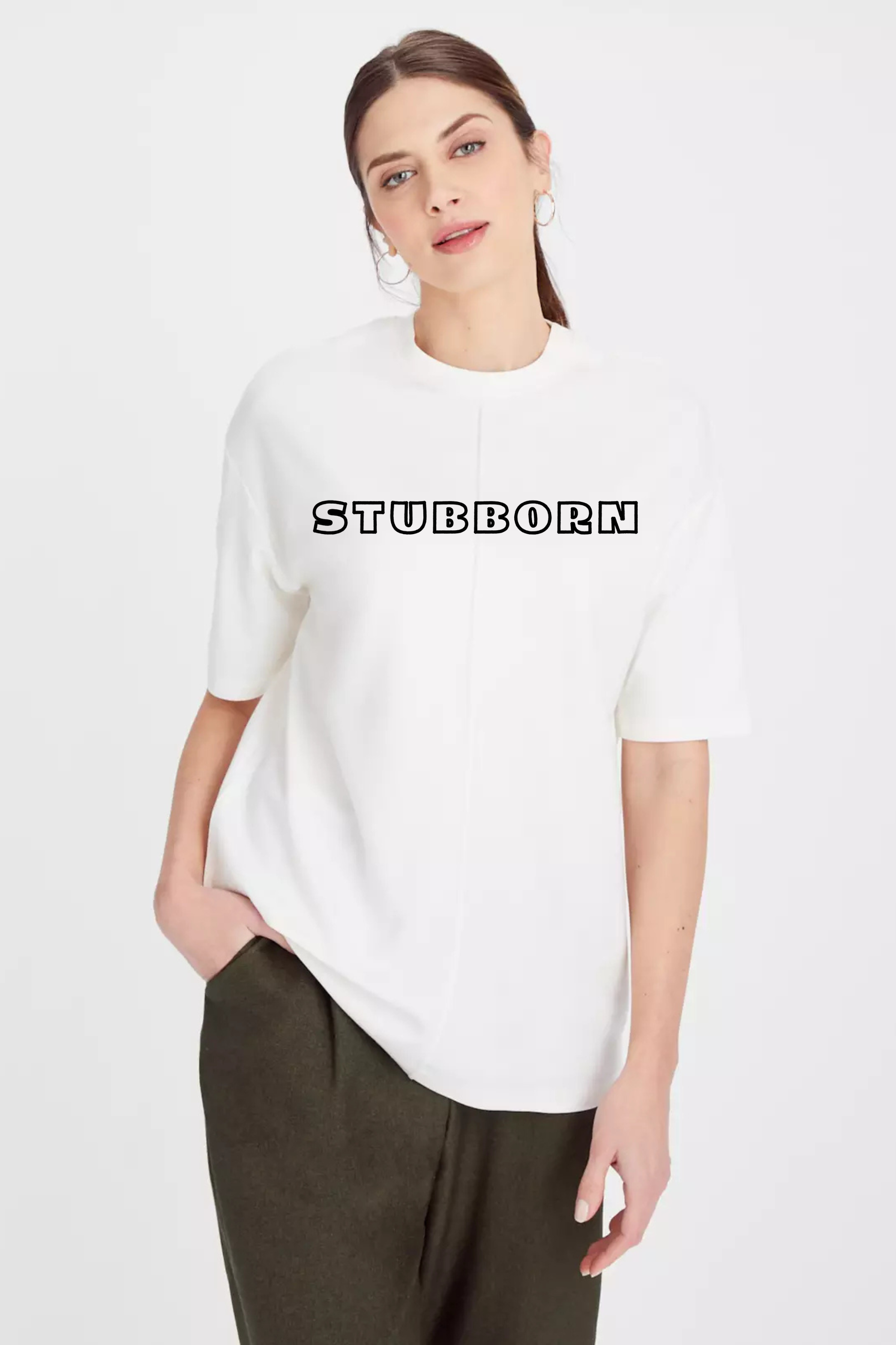 Stubborn Graphic Printed Classic Oversized T-shirt For Women 240GSM]