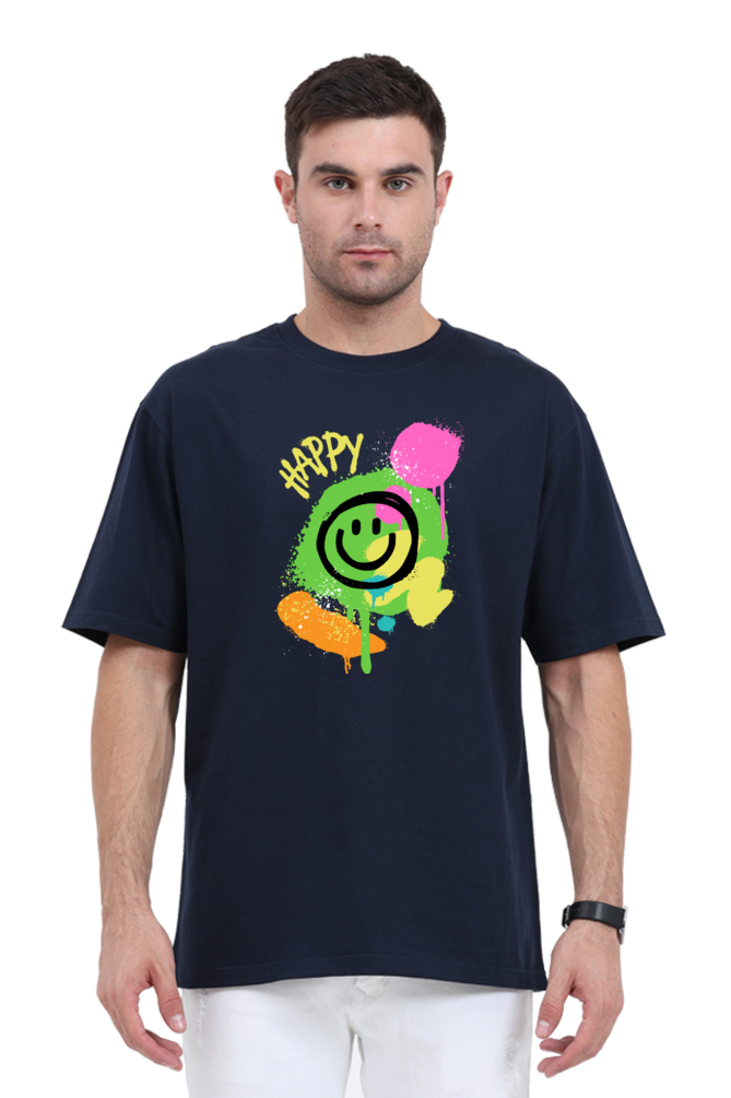 Happy Unisex Graphic Printed Classic Oversized T-shirt  [240GSM]