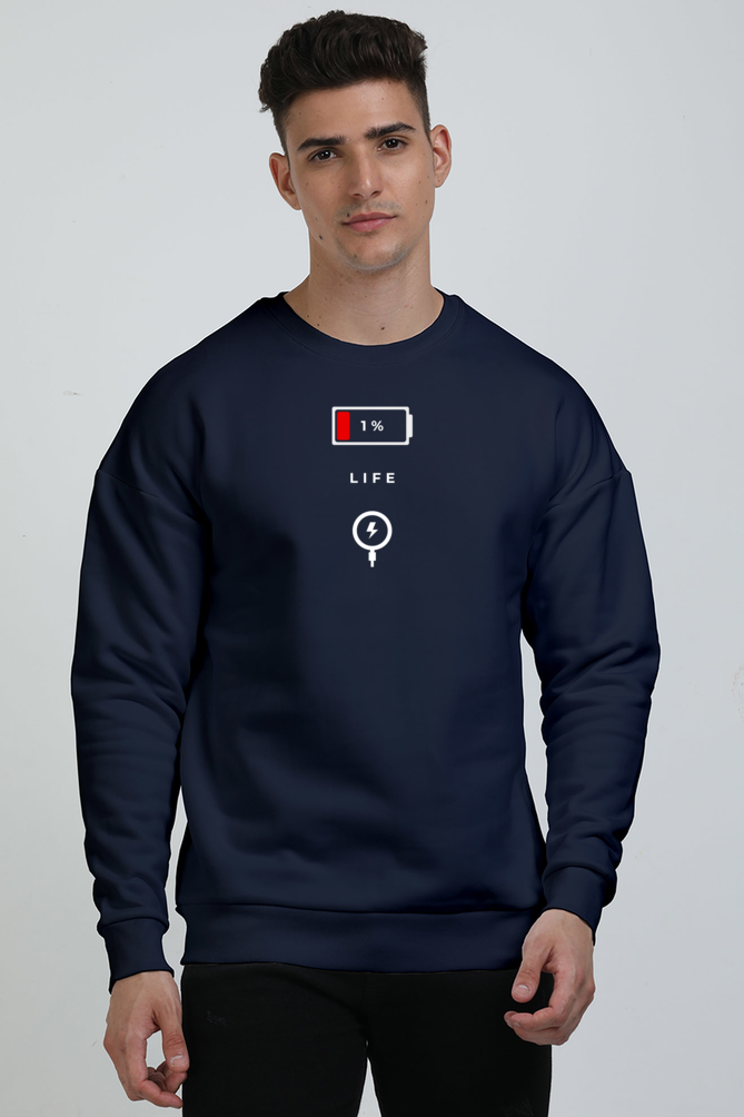 Life  Graphic Printed Oversized Sweatshirts For Men [ Heavyweight 400 GSM ]