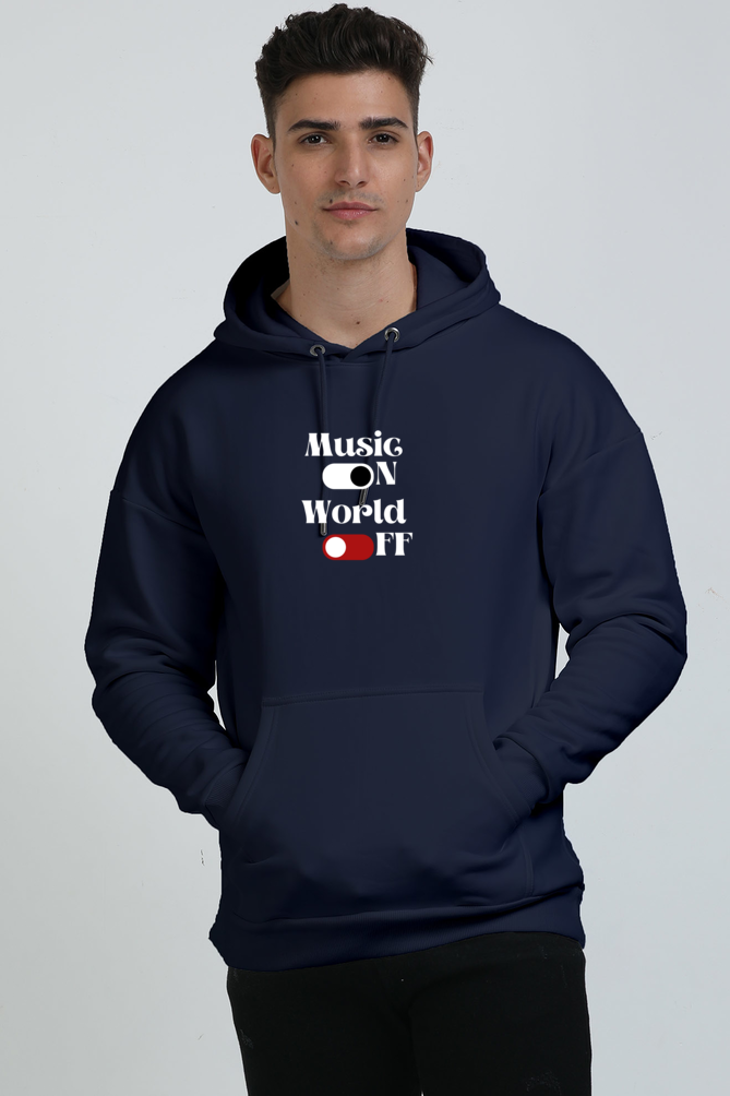Unisex Music On World Off Oversized Graphic Printed Hoodie { Men & Women }[Heavyweight 400 GSM ]